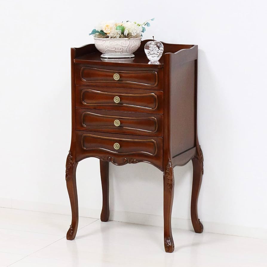 天然マホガニー材使用　ヨーロピアンクラシック 4段チェスト ヨーロピアンクラシック 4段チェスト（引出） （アイボリー） 幅