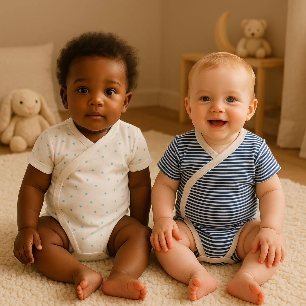 BABIDU Body niemowlęce z krótkim rękawem, 100% miękka, oddychająca bawełna, unisex, odzież dla niemowląt, chłopców i dziewczynek, body dla noworodków, idealne do skóry wrażliwej i na co dzień