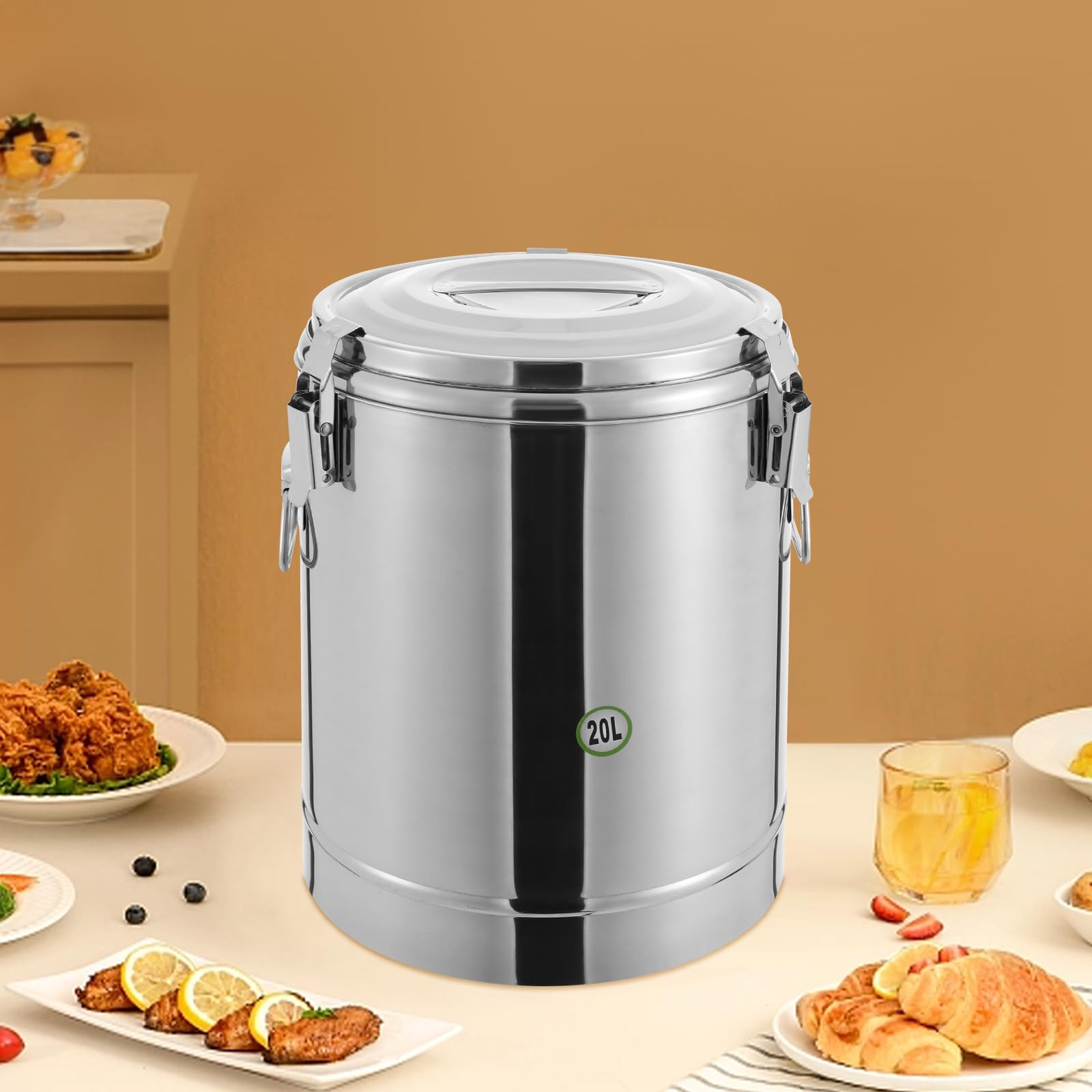 20L Thermobehälter, Edelstahl Solierter Suppenbehälter mit Deckel, Transport Thermobehälter Eimer 12h heiß, für Schulkantinen, Hotels, Restaurants