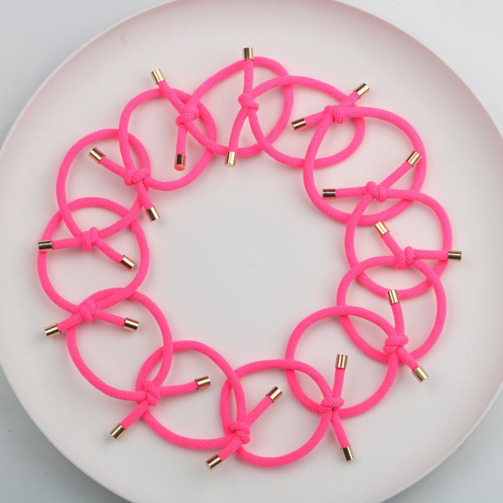 Elastic Hair Ties Elastics,Stretch Rubber Bands,Pack of 12,Women Elastic Knotted Hair Rope Ponytail Holders for Women Girls(Neon Pink)