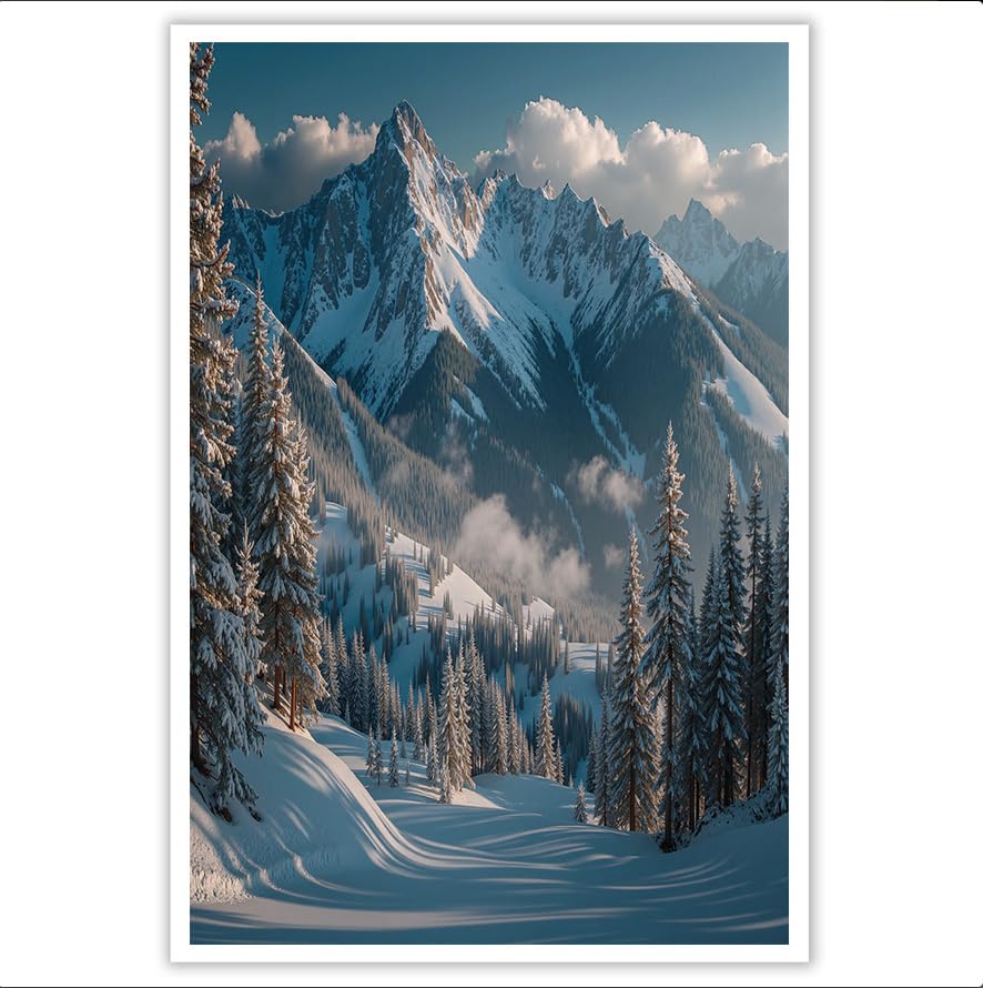 Tableau décoration murale paysage d'hiver pour un salon chaleureux au style scandinave