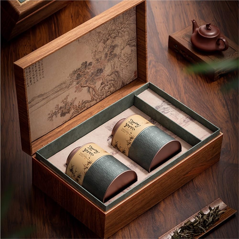 Set Da Tè Contenitore for la conservazione del tè sfuso Barattolo for la casa Cucina Cibo Scatola di latta sigillata Set da tè cinese retrò Set di scatole regalo con doppio barattolo Barattolo Per Con