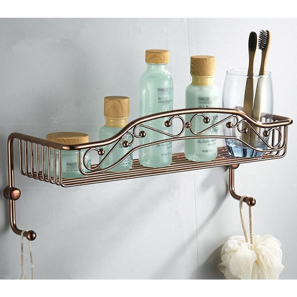 Shower Caddy Bathroom Shelf Antique Brass Bath Shower Rack Wall Mounted Bolt Inserting Type Corner Basket Shelf With