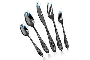 40-Piece Black Silverware Set with Hammered Design
