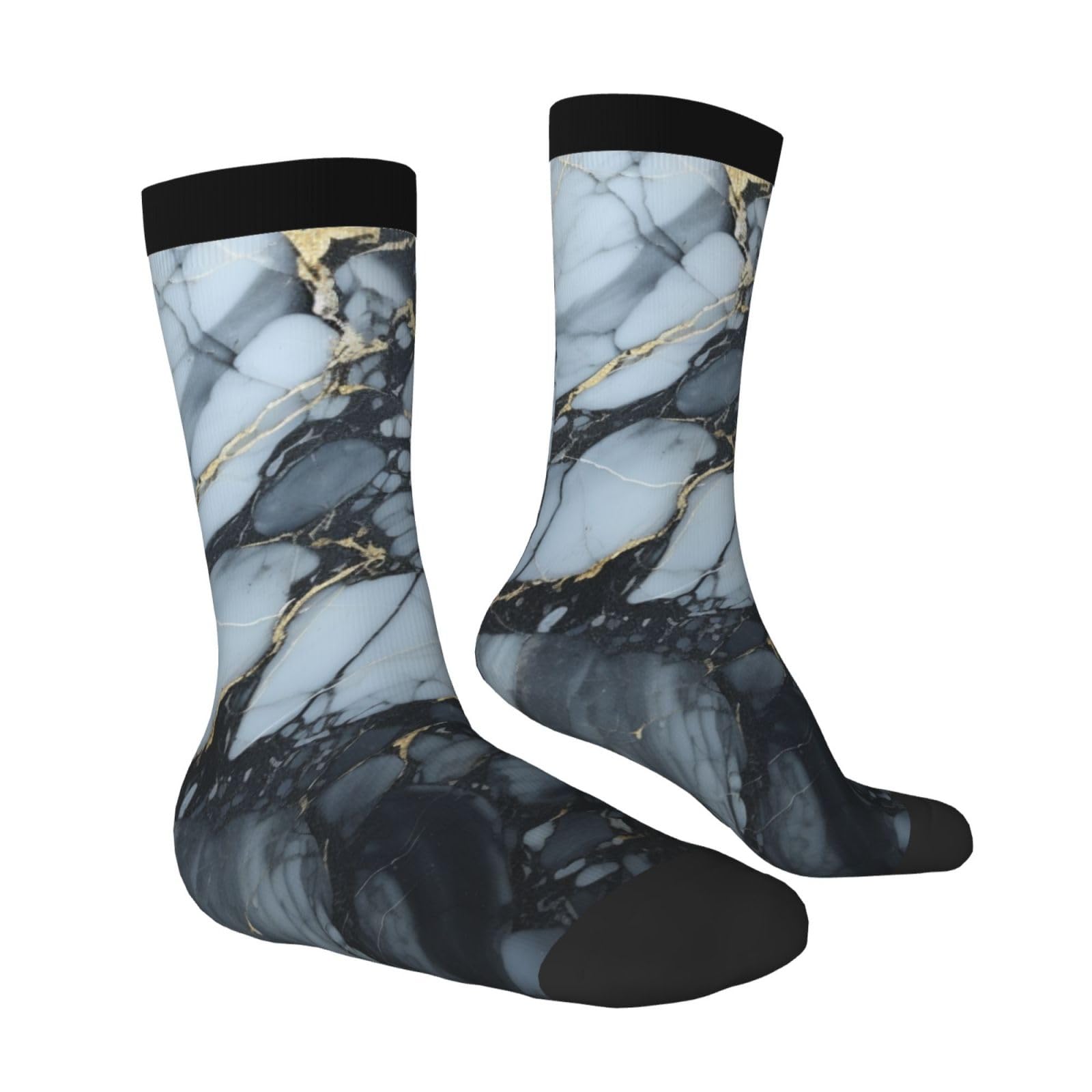 LZQPOEAS Black textured marble Athletic Socks Unisex Cushioned Crew Socks Hiking Running Calf Sock Soft Above Ankle Sock