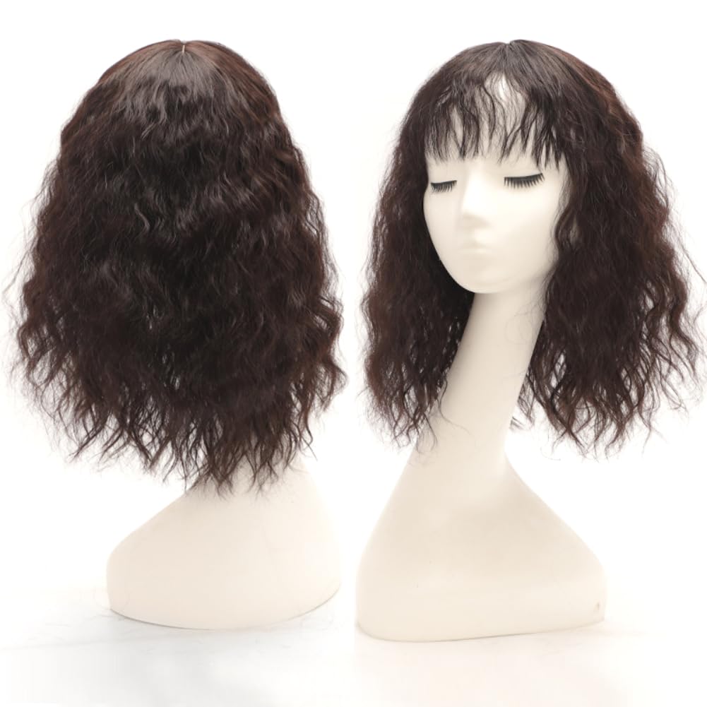 Clip in Toppers Synthetic Curly Hair Wiglets Hairpiece for Women Thin Hair (Light brown,Three clips 35cm)