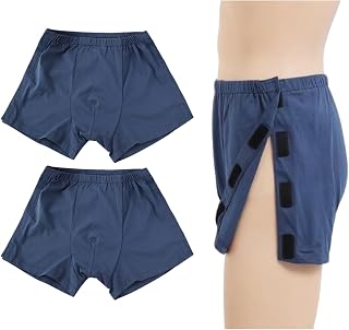 Men's Post Surgery Boxer Briefs, Tear Away Underwear with Snap Closures, Reusable Incontinence Stick-on Briefs