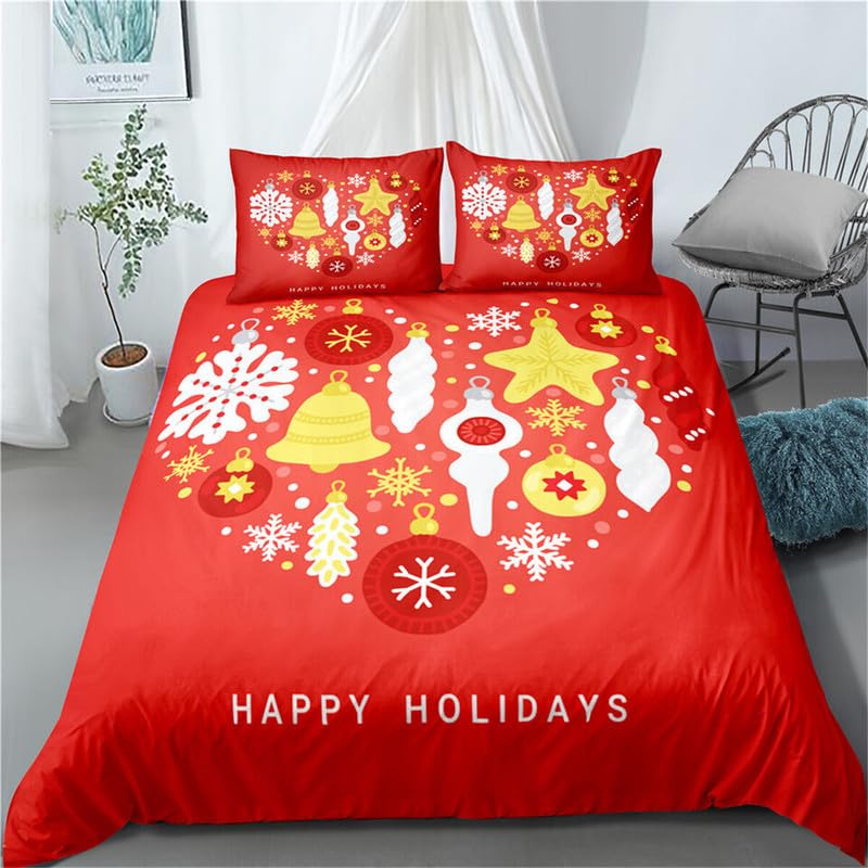 Housse de couette 90x190 enfant rouge parure de lit microfibre 110g/㎡ noël