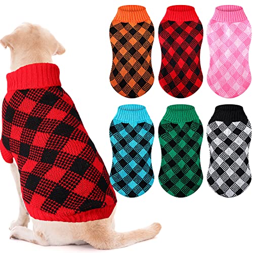 6 Stück Plaid Hundepullover Weihnachten Hundepullover Buffalo Plaid Hunde Strickwaren Kariert Haustier Bekleidung für Kleine Mittlere Große Hunde Winter Weihnachten Cosplay (M) Cover