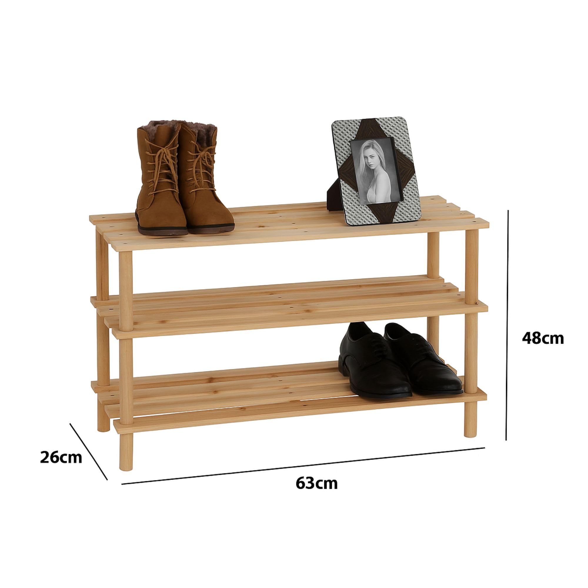 Scarpiera a 3 livelli in legno naturale di bambù 63x26x48h cm