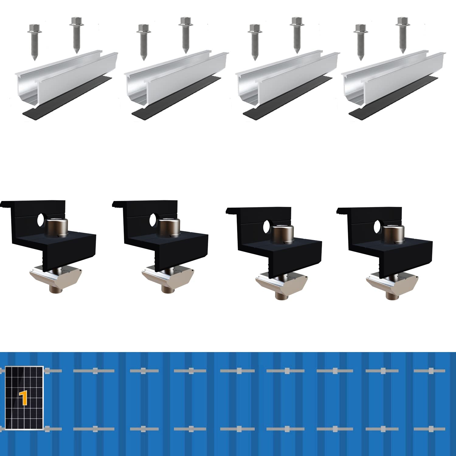 Kit de support de panneau solaire Warmfay 12 cm noir anodisé réglable de 30 à 35 mm, support pour panneaux solaires, tôle trapézoïdale, kit de fixation PV