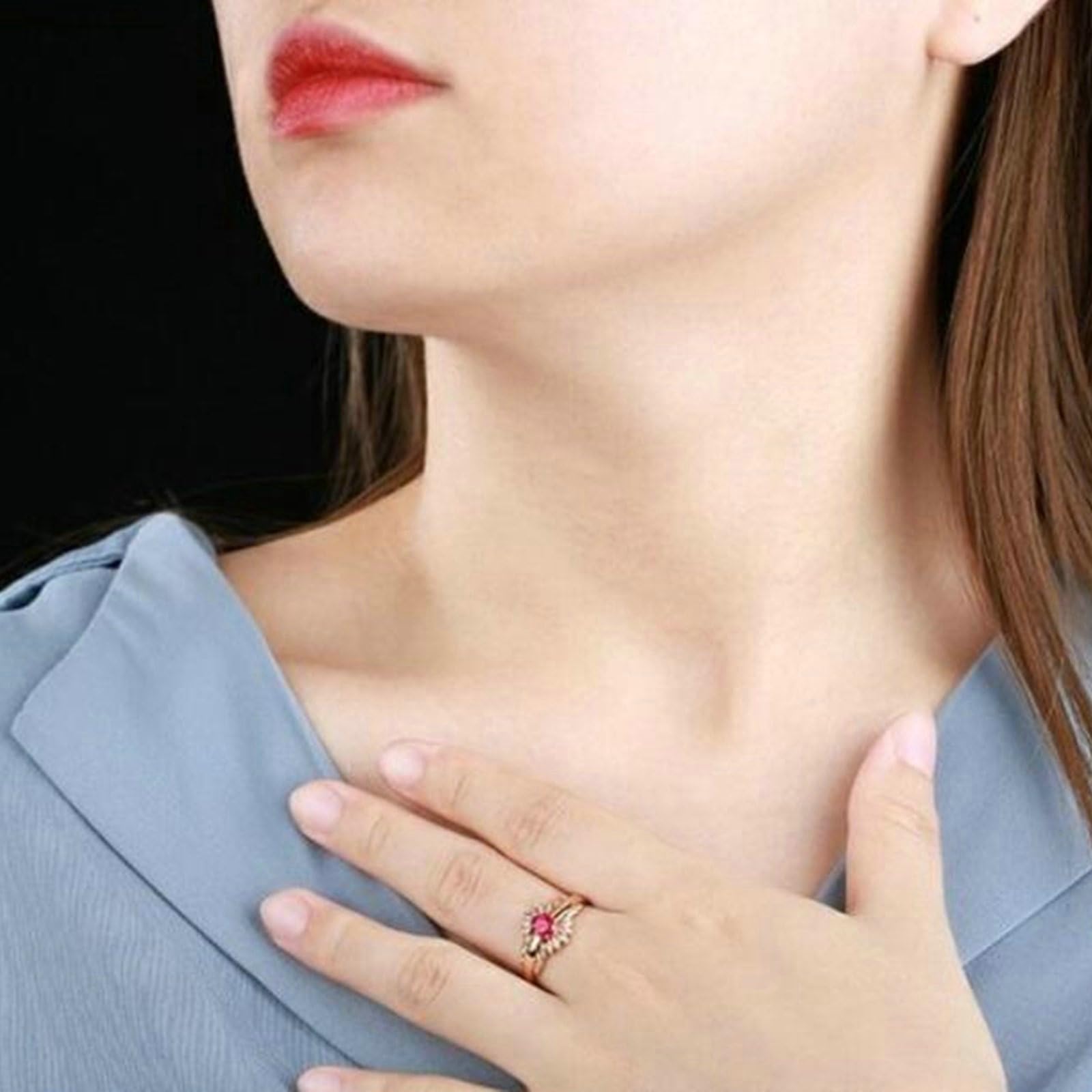 Pierścionek damski z prawdziwego złota próby 750 18 ct, pierścionek zaręczynowy, 0,67 ct, owalny pierścionek laboratoryjny, rubinowy i moissanit, pierścionek zaręczynowy, żółte złoto