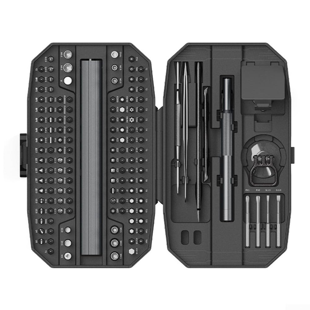 Juego de destornilladores eléctricos, 156 piezas, 5 niveles de par 0,12 – 0,35 Nm, 140 bits magnéticos, batería USB-C con LED, para smartphone, PC, portátil, PS5, reloj Xbox (negro)