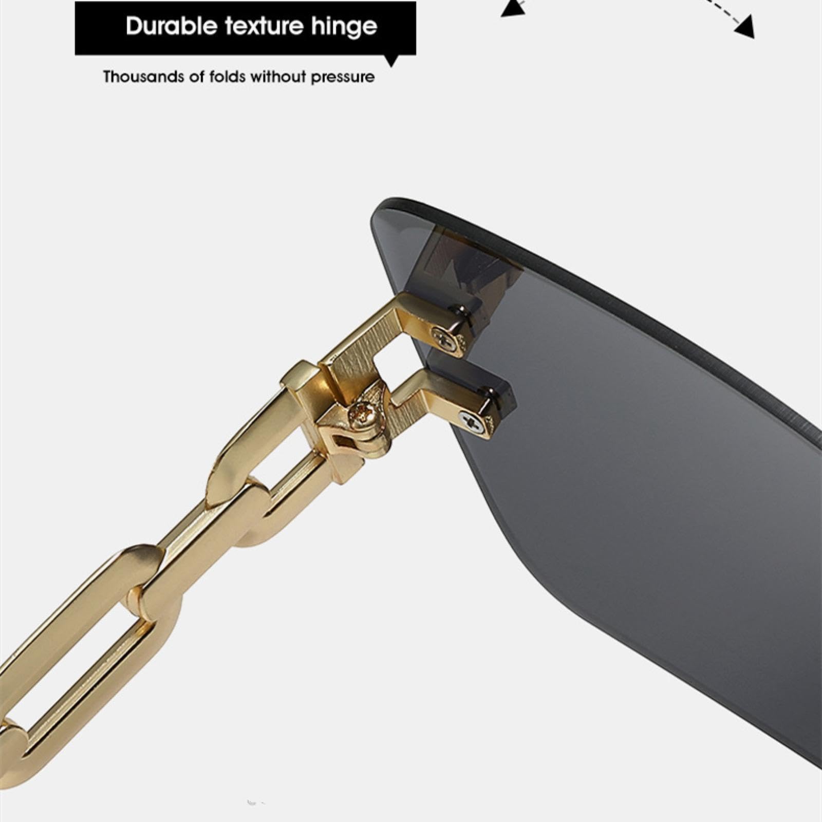 Oversize rahmenlose Sonnenbrille mit Kette und Bügeln, Vintage für Damen und Herren, UV400 Schutz