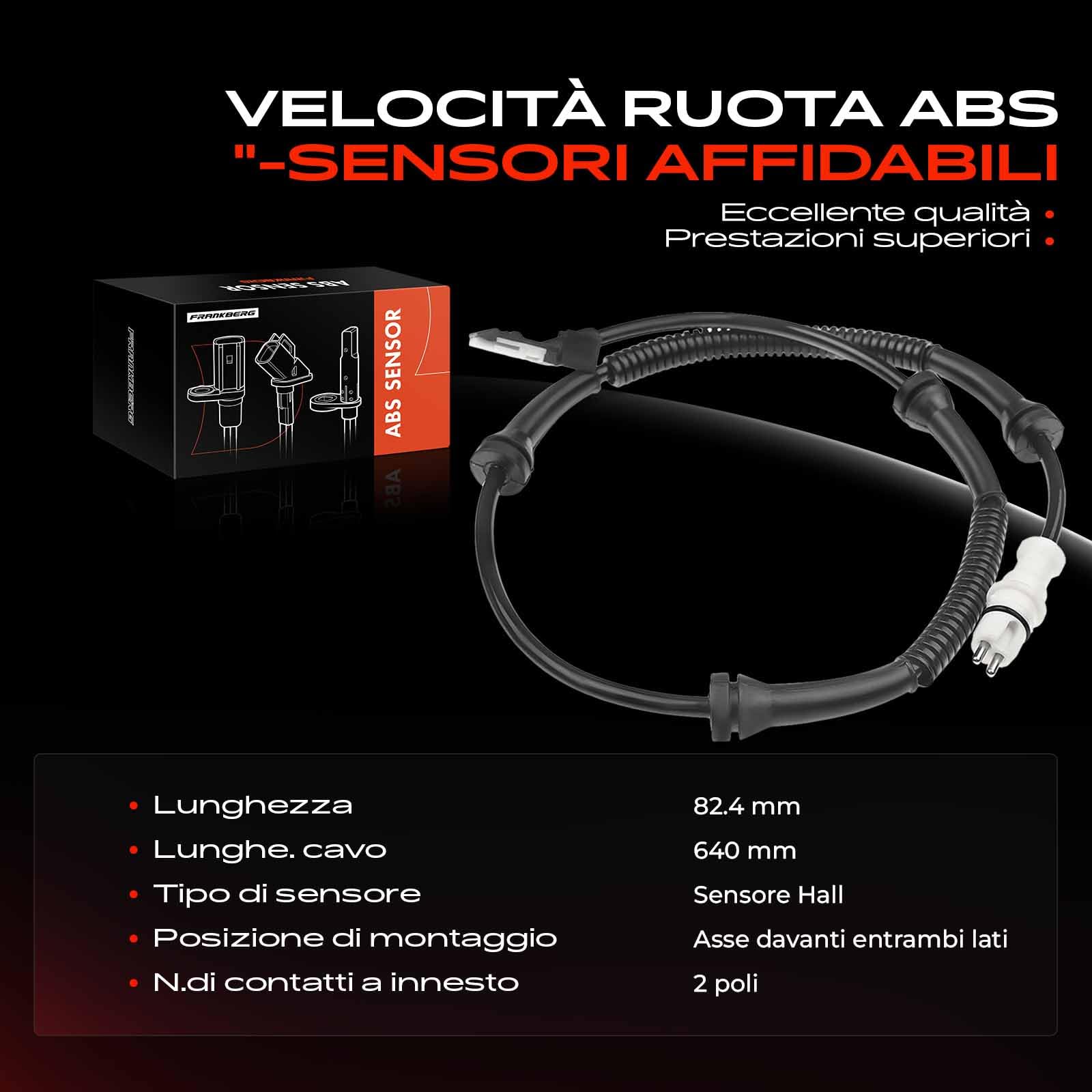 Frankberg Sensore Velocità Ruota ABS Sensore ABS 2-Poli Compatibile con Vivaro Furgone X83 Trafic II Bus JL Vivaro A Pianale/Telaio X83 Primastar Bus X83 Vivaro Combi X83 Replace# 8200583498