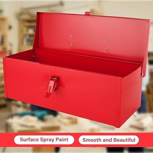 Miniatura 5 de JMIATRY Caja de herramientas roja Caja de herramientas de metal pequeña de 15 pulgadas Caja de herramientas pequeña portátil con cierre de pestillo