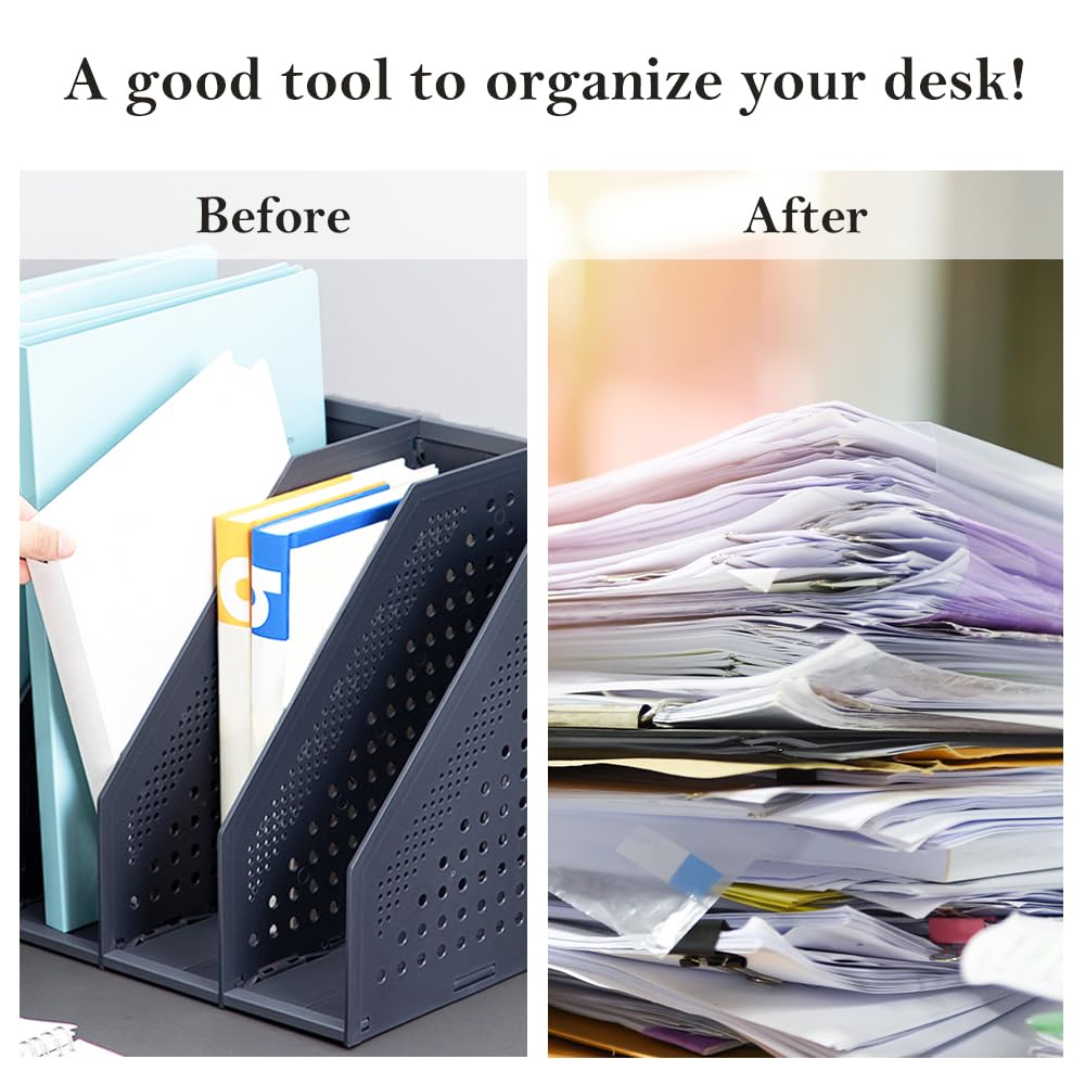 2 Pezzi Desk Portariviste con 4 Scomparti, Organizer da Scrivania per Organizzazione e Cconservazione Dell'ufficio, Organizer da Scrivania per Scuola (Nero, Bianco)