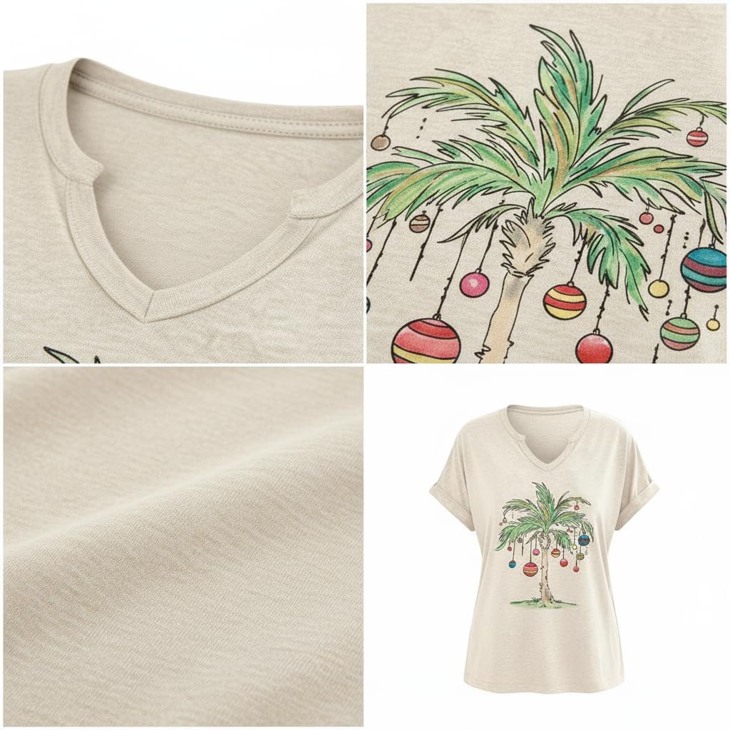 Umsuhu Christmas Shirts for Women Merry Christmas Tshirts Christmas Tree T-Shirt Xmas Holiday Short Sleeve Tee Tops - Image 3