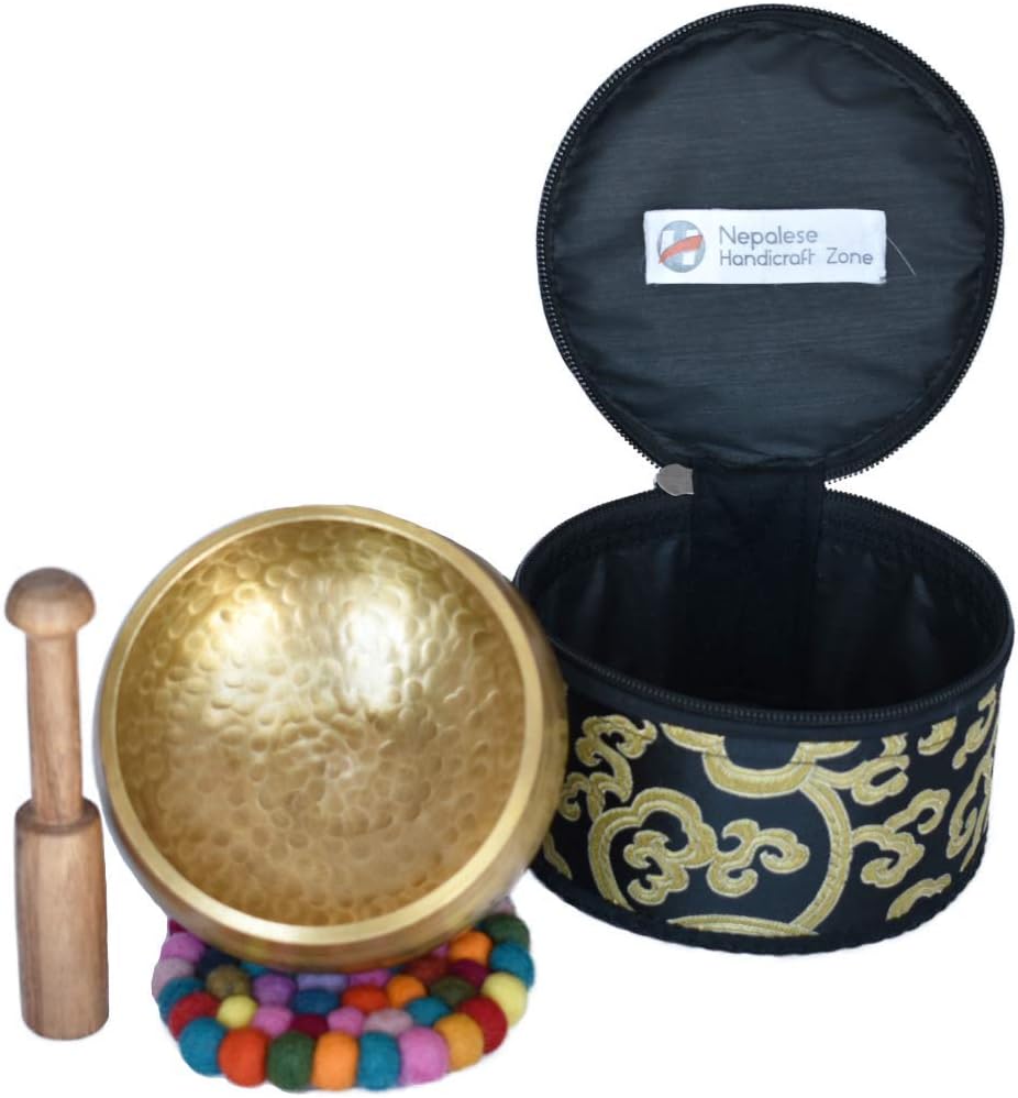 Meditation Yoga Singing Bowl Set With Mallet, Cushion & Brocade Bag - For Meditation, Chakra Healing, Prayer,Yoga, and Mindfulness by Nepalese Handicraft Zone (4 Inch Multicolor)