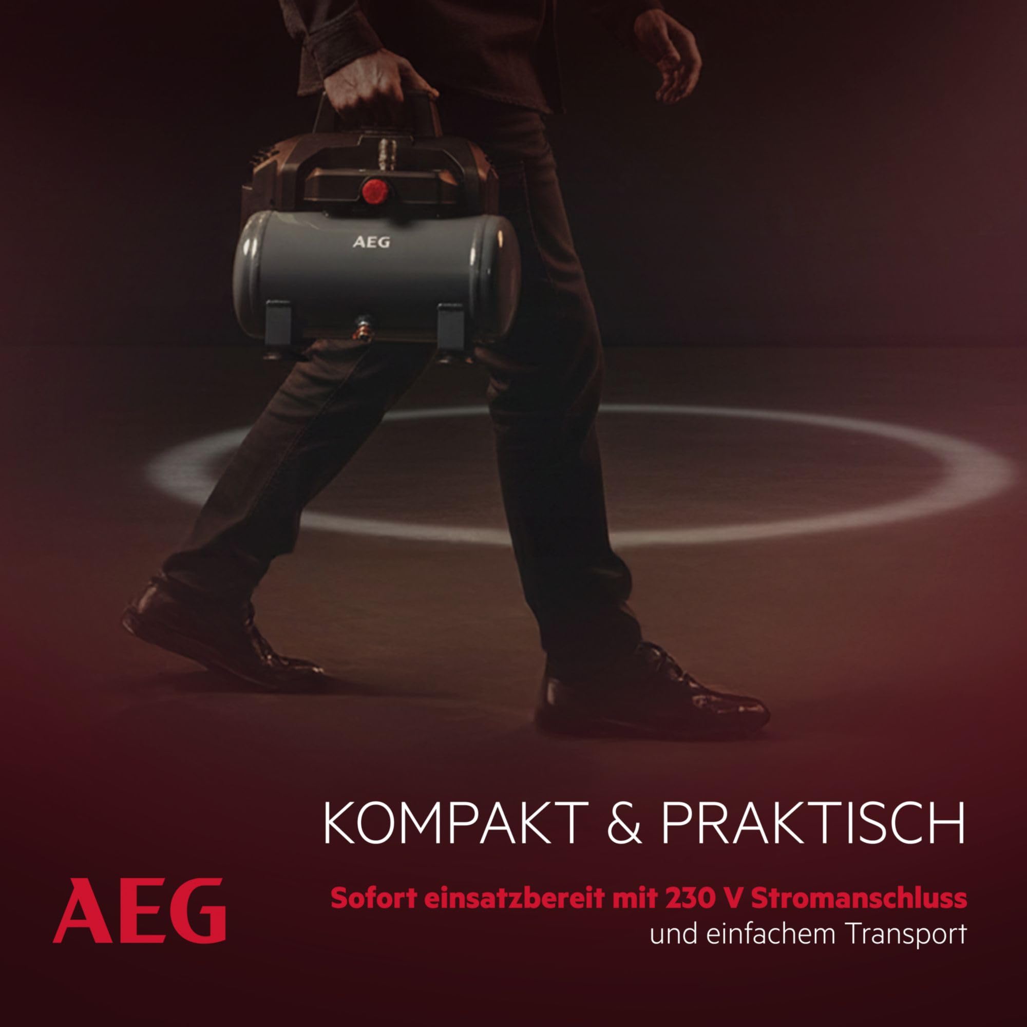 AEG KL6 Compresor de aire comprimido silencioso y potente para taller, hogar, ocio, versátil, libre de mantenimiento, libre de aceite, 56 dB, potencia del motor 1,5 CV, tanque 6 L, 8 bar, 206 l/min