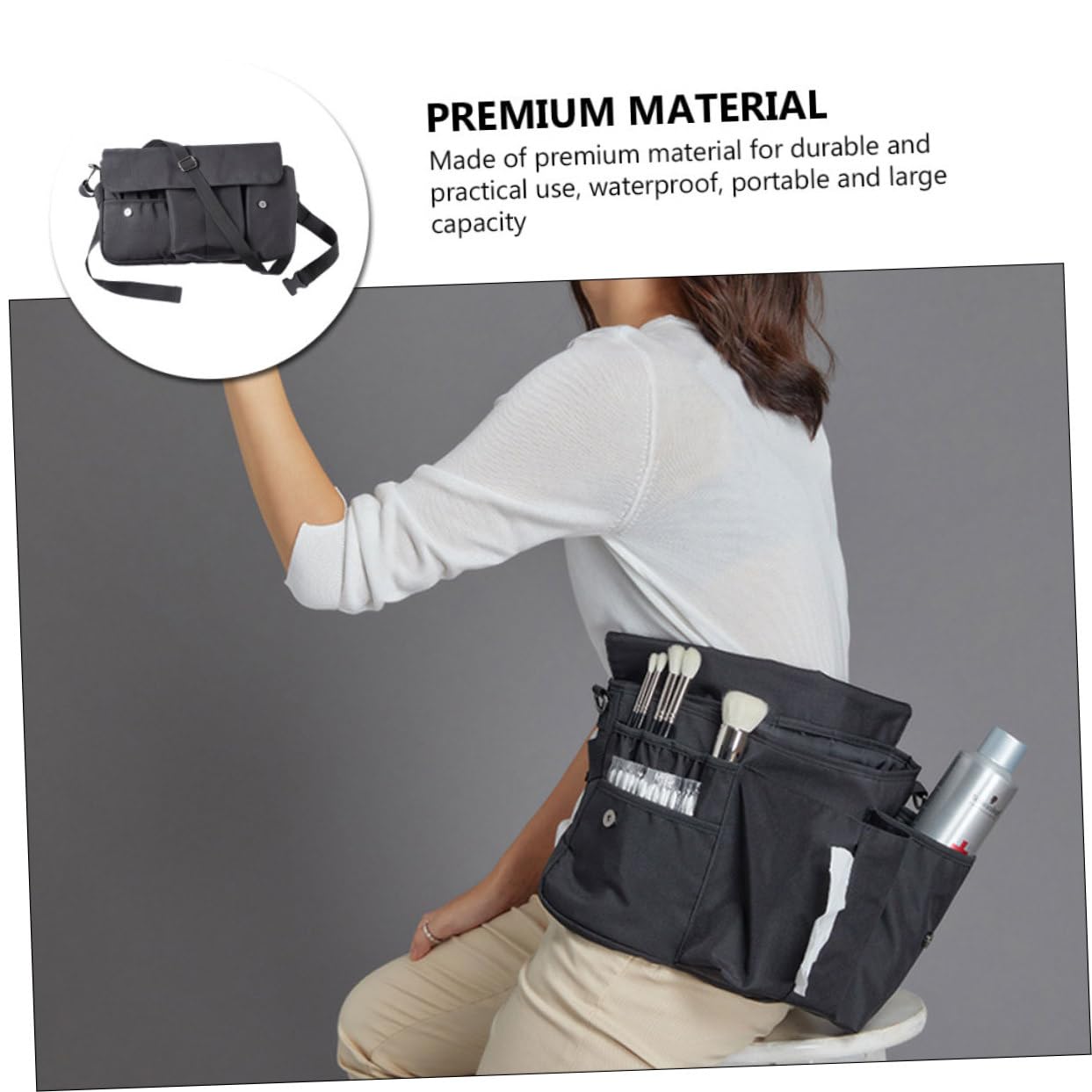 Borsa Porta Trucchi da Viaggio in Tela Nera, Custodia per Pennelli Make Up Portatile Cinturino, Facile da Aprire e Chiudere