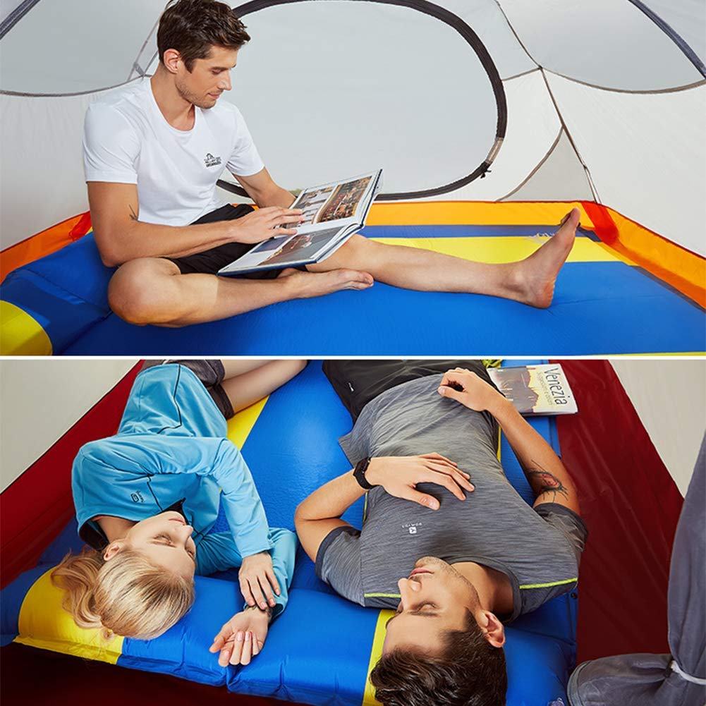 Doble Almohadilla Autoinflable, Colchoneta para Acampar Al Aire Libre con Almohada, Colchón De Espuma A Prueba De Humedad De 3 Cm, Colchón De Aire, Diseño De Costuras, para Caminar, Viajar