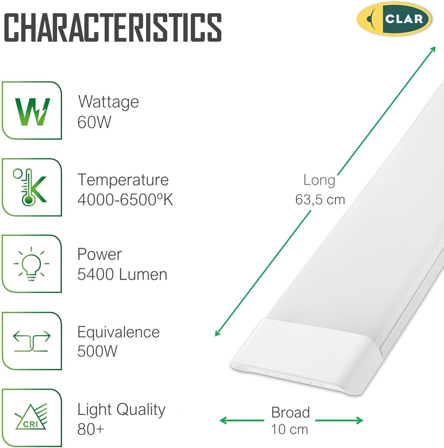CLAR - Reflektor LED 60 CM, Neon LED 60 CM, 40 W, neutralna biel 4000K (opakowanie 2)