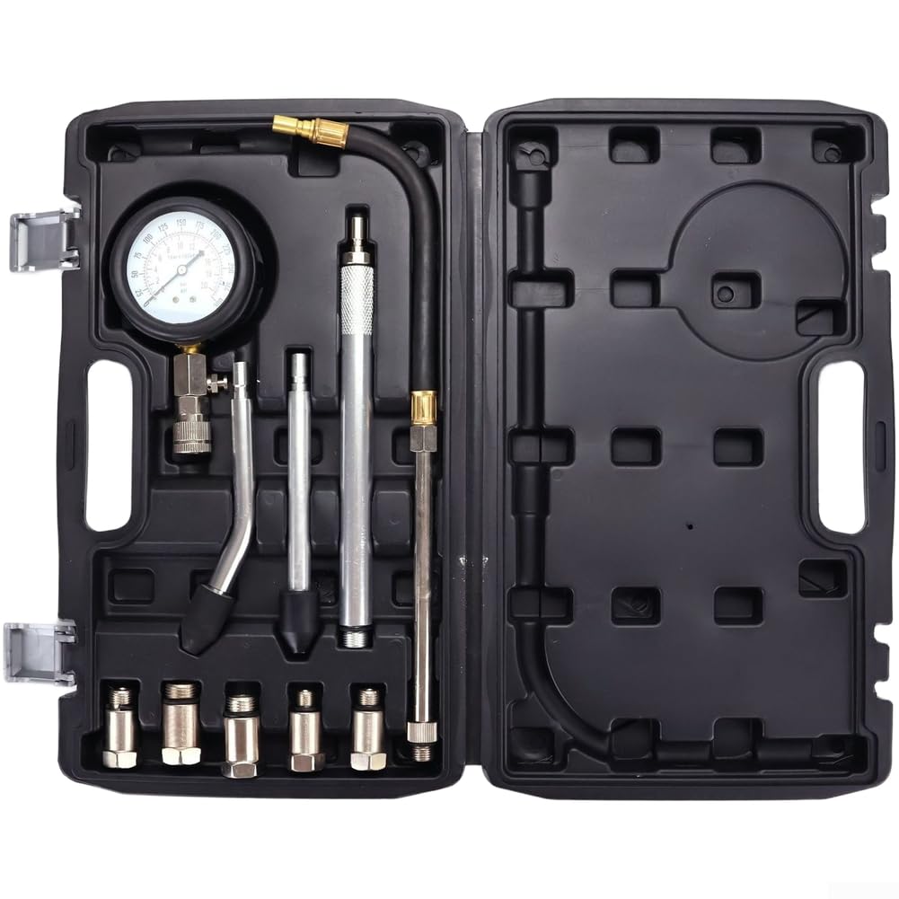 Kit di strumenti per la misurazione della pressione del cilindro | Per auto, camion e moto, set di misuratori di compressione del motore, custodia stampata a soffiaggio