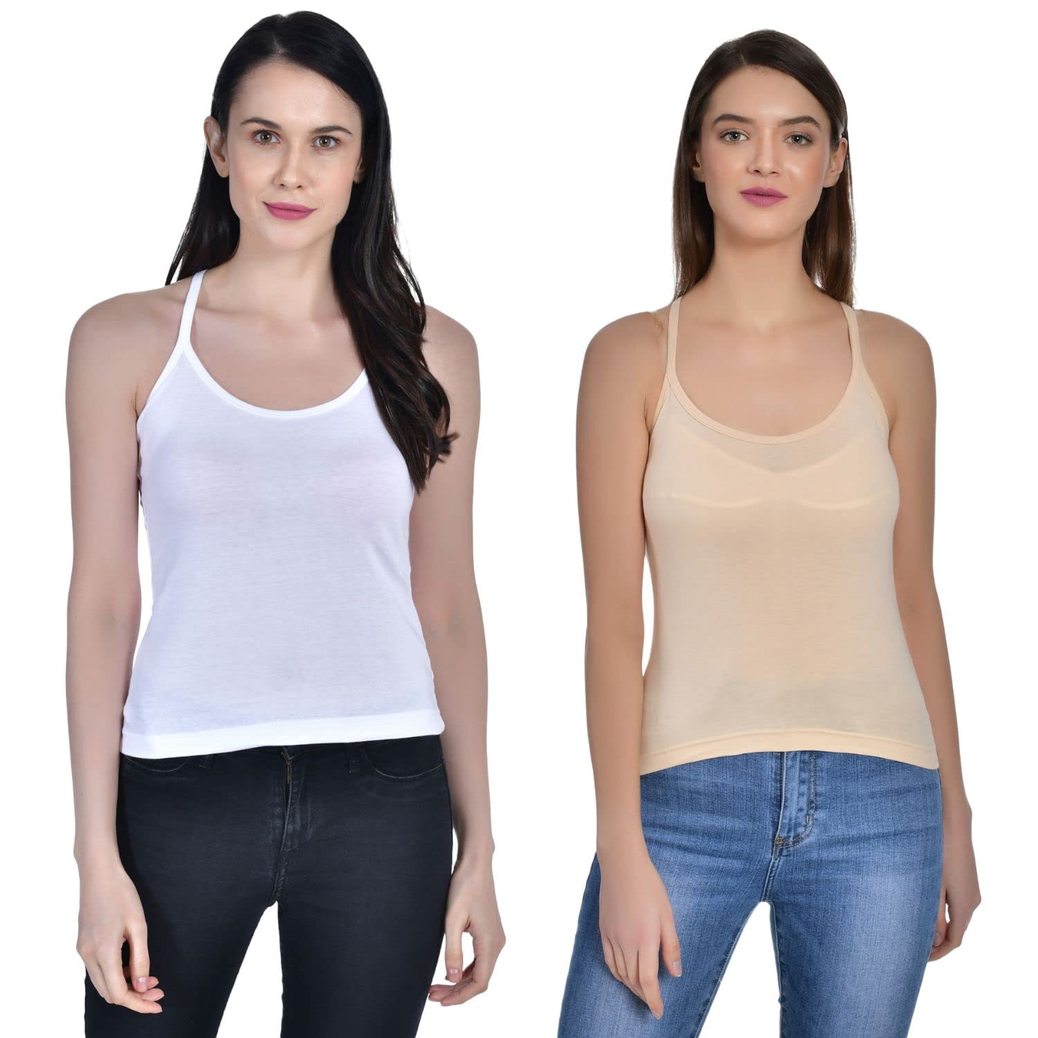 Women's Cotton Sleeveless Scoop Neck Cross Back Spaghetti Pack of 2