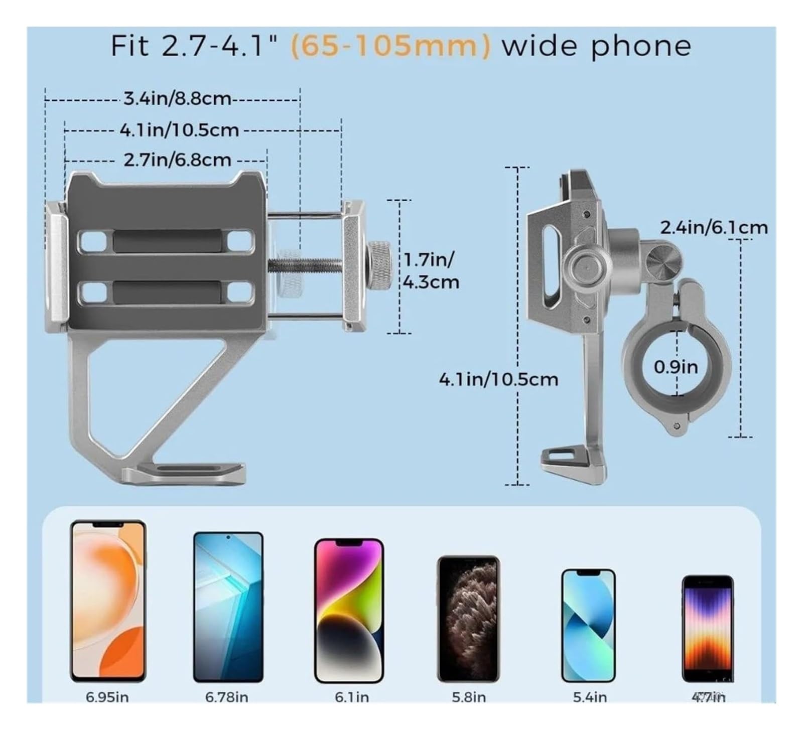 Motorcycle Mount Front GPS Per Ciclismo Per Moto Telefono Supporto GPS Navigatore Alluminio Cellulare Manubrio Bicicletta Adatto(Sliver)