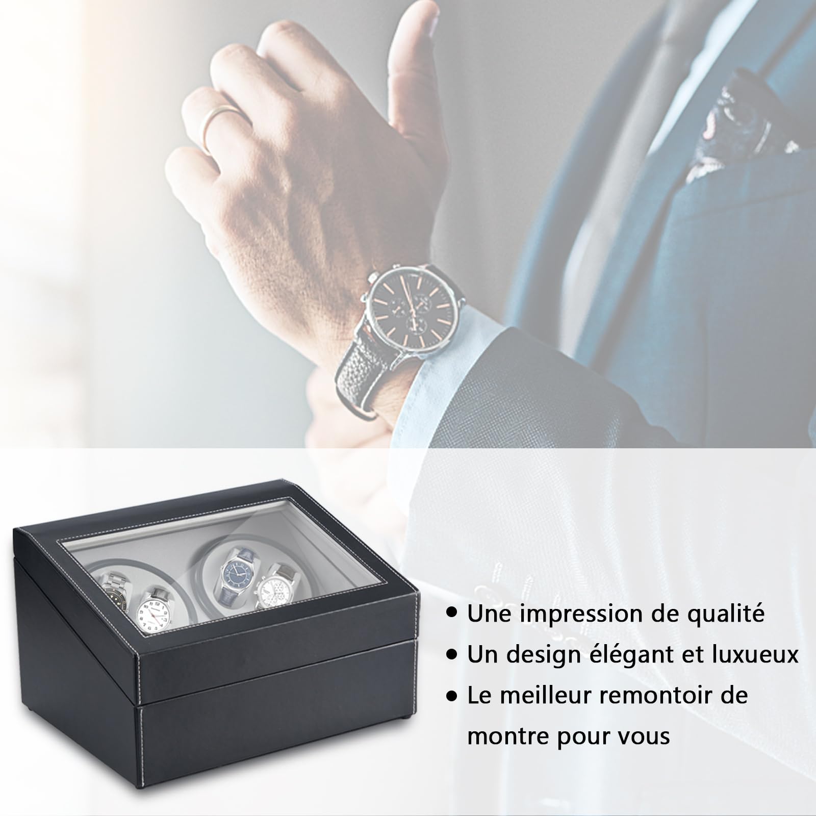 Remontoir Montre Automatique Rotate Remontoir à Montres 4 + 6 Boîte à Remontoir de Rangement en Le Bois avec Moteur Silencieux pour Remontage Mécanique de Montre