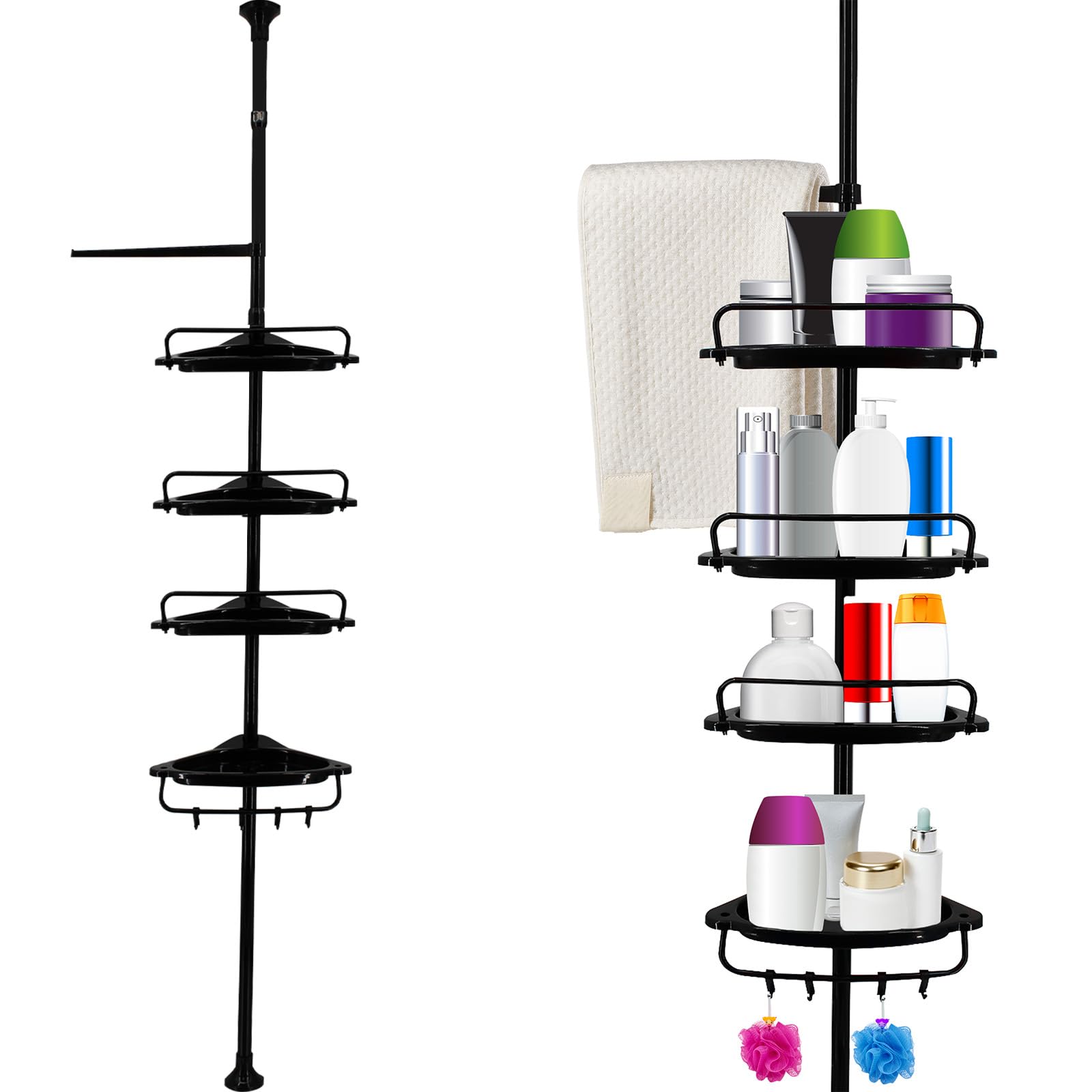 Crystals Black Shower Corner Shelf 4-Tier Bathroom 95-300 Cm Adjustable Caddies Organiser