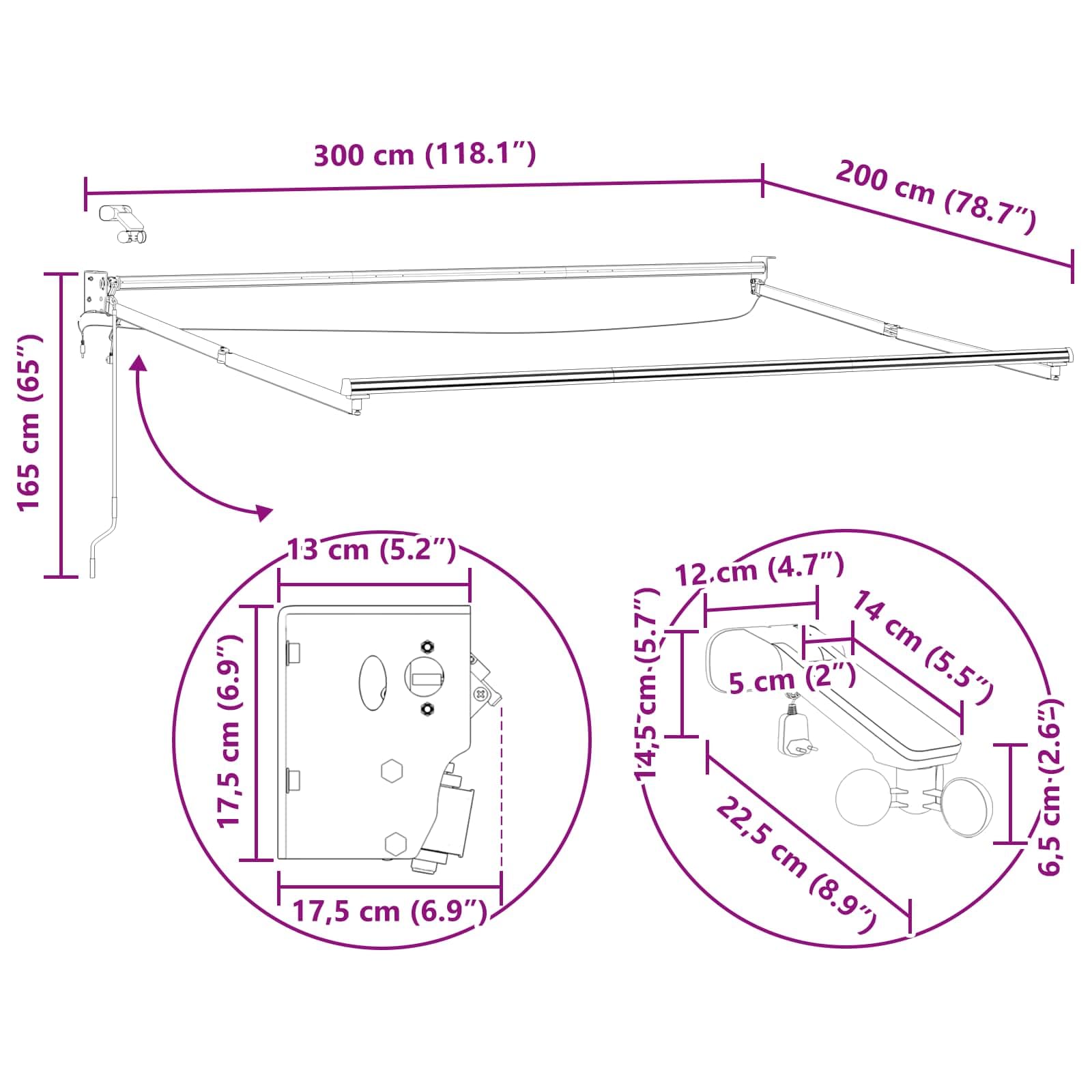 Elektryczna wysuwana markiza bordowa, 3 x 2 m, z oświetleniem LED, czujnik pogody, odporna na warunki atmosferyczne, na balkon, taras, do ogrodu, na zewnątrz, montaż ścienny