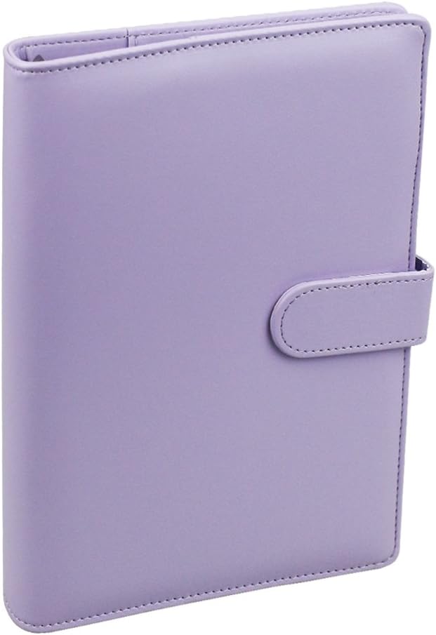 A5 PU Leather Notebook Binder,Refillable 6 Round Ring Binder Cover for A5 Filler Paper,Macaron Notebook Personal Planner Binder with Magnetic Buckle,Lavender