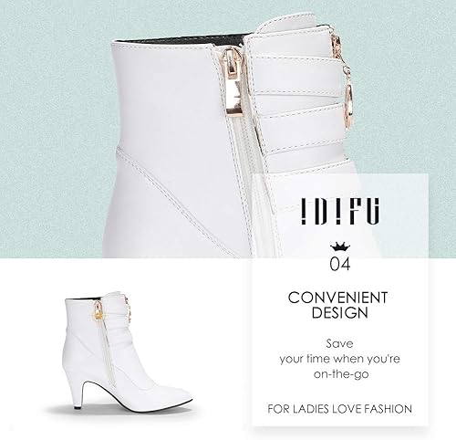 Miniatura 6 de IDIFU Botines de vestir al tobillo con hebilla y correa para mujer, tacón de 3 pulgadas, puntiagudos, con cierre, ideales con vestido o jeans