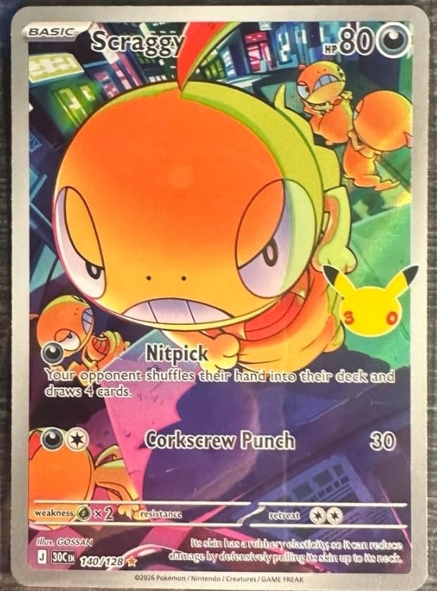 Scraggy 140/128 30th Celebration Illustration Rare Foil Single Card Pokemon