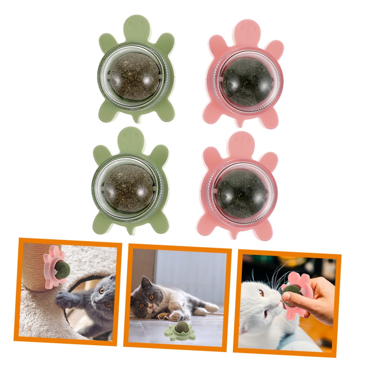 Lot De 4 Jouets À Lécher Comestibles pour Chats Rotatifs Interactifs Plantes Naturelles Support Mural pour Chats Dintérieur