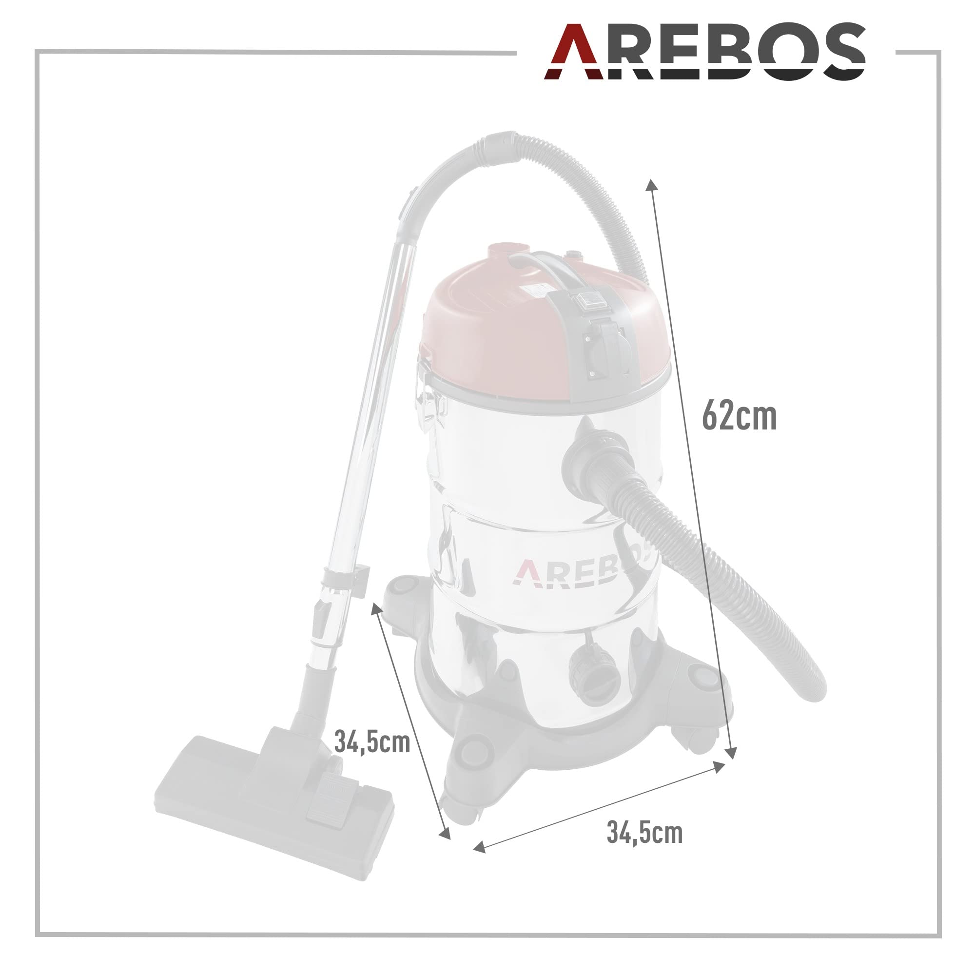 Arebos Aspiradora Industrial 5IN1 | aspiradoras potentes 1300 W | Potente aspiradora de Cenizas | aspiradora en seco y húmedo | con y sin Bolsa | 30 L | soplador de Hojas | Acero Inoxidable