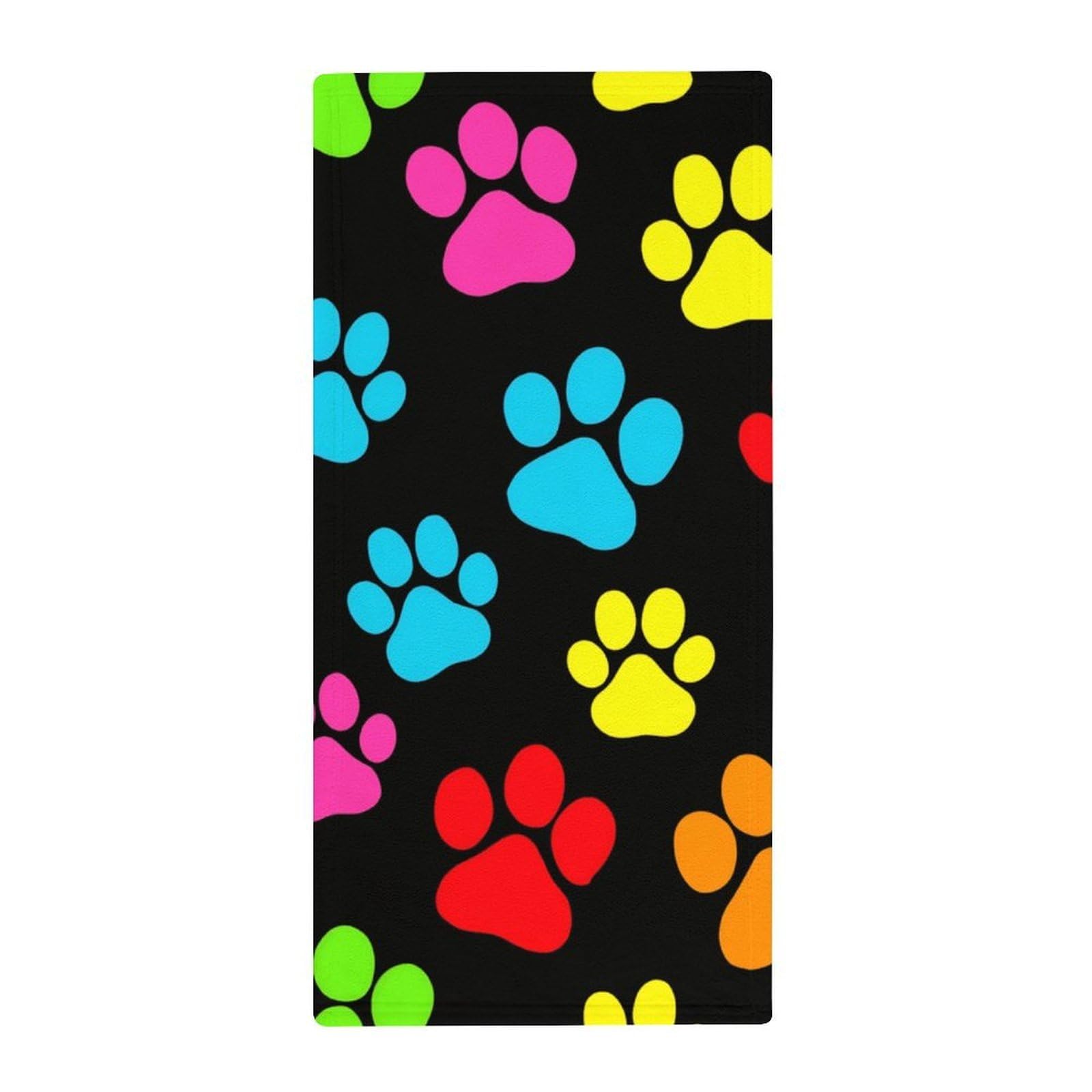 Anceky Luxury Hand & Face Towels, Black Colorful Paw Prints Ultra Soft Bath Towels for Hotels, Spa & Guest Bathrooms