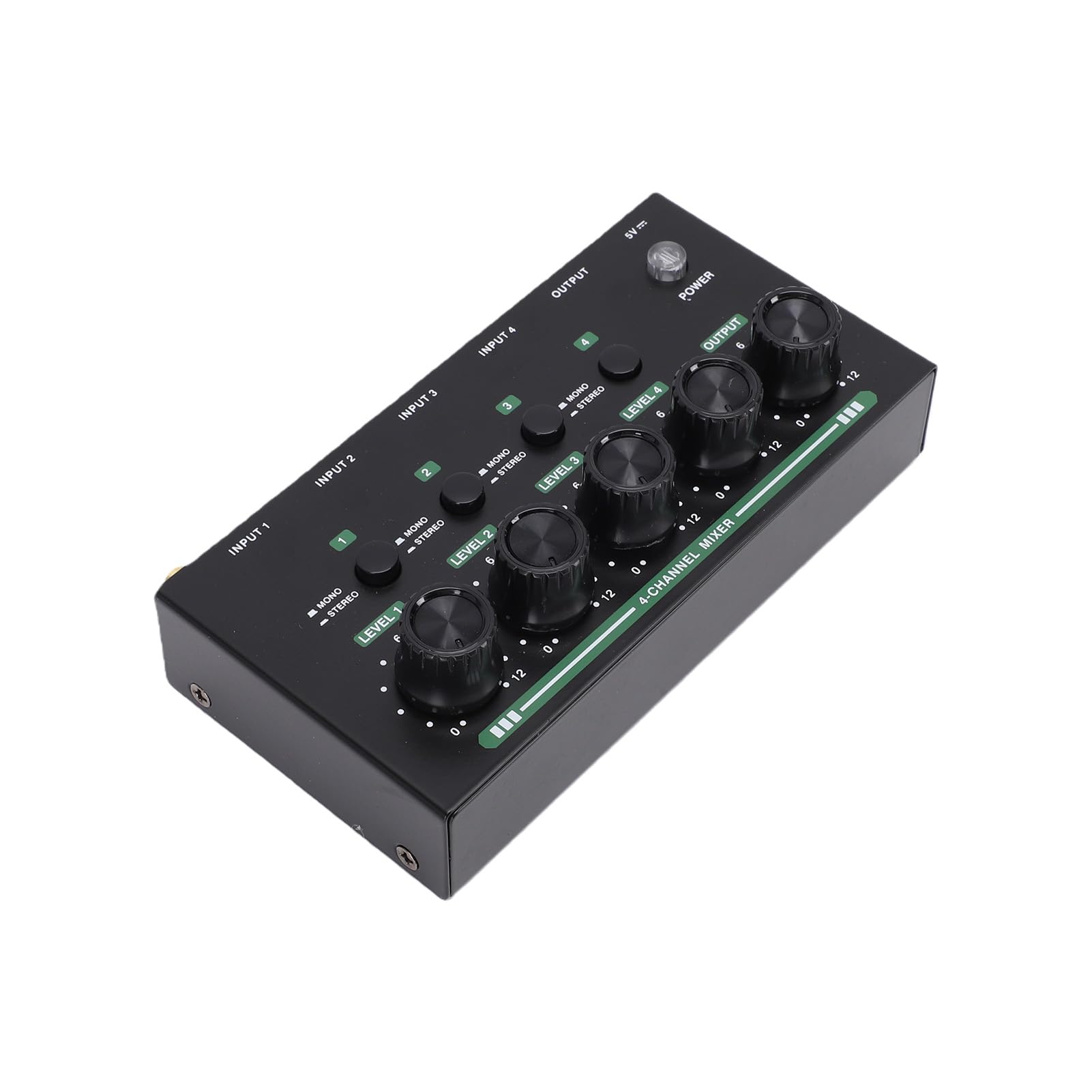 Bediffer Mixer a Basso Rumore a 4 per Registrazione in Studio Domestico, Mixer Stereo per Streaming Live, Alimentato a Batteria per Spettacoli All'aperto (Nero)