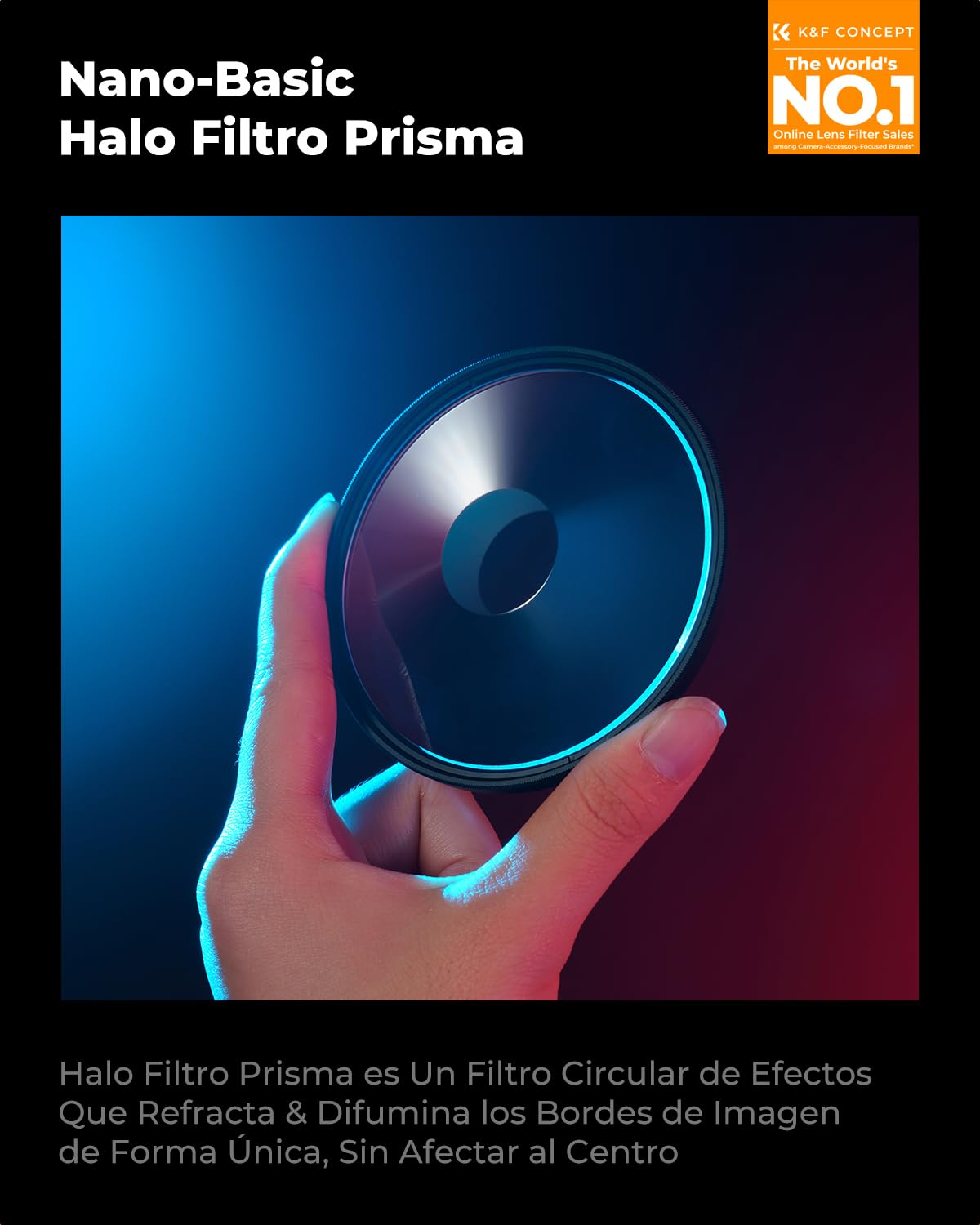 K&F Concept Nano-Bacis Espiral Halo Filtro de Efecto, Filtro Prisma de Efectos Especial de Vidrio Óptico con 3 Paños de Limpieza