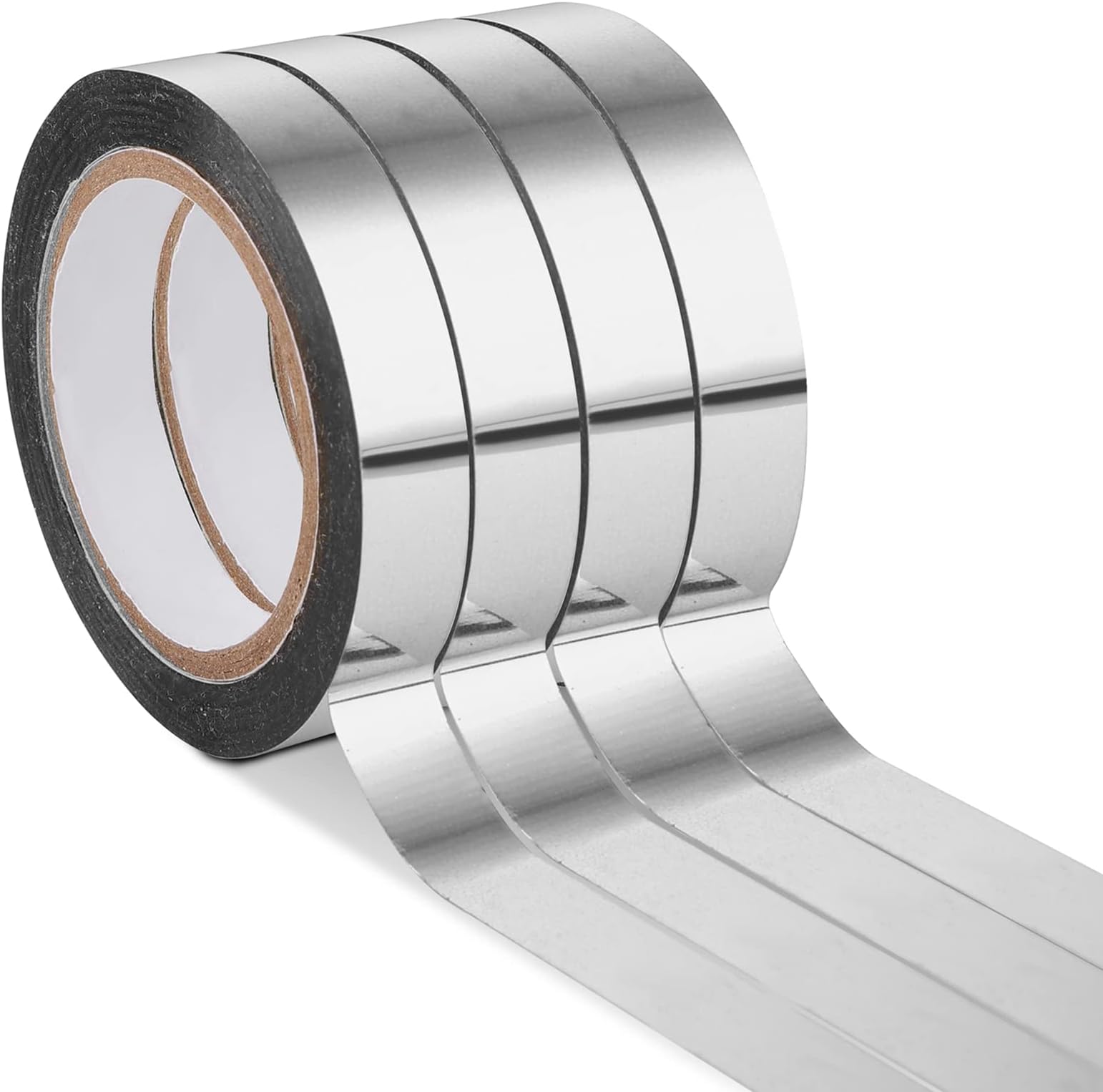 Grevosea 4 Rolls Metallic Mirror Tape, 65Ft DIY Graphic Art Tape Self-Adhesive Metalized Polyester Film Decor Tape for Wall Wardrobe Bathroom Decoration Gift Wrapping (Silver)