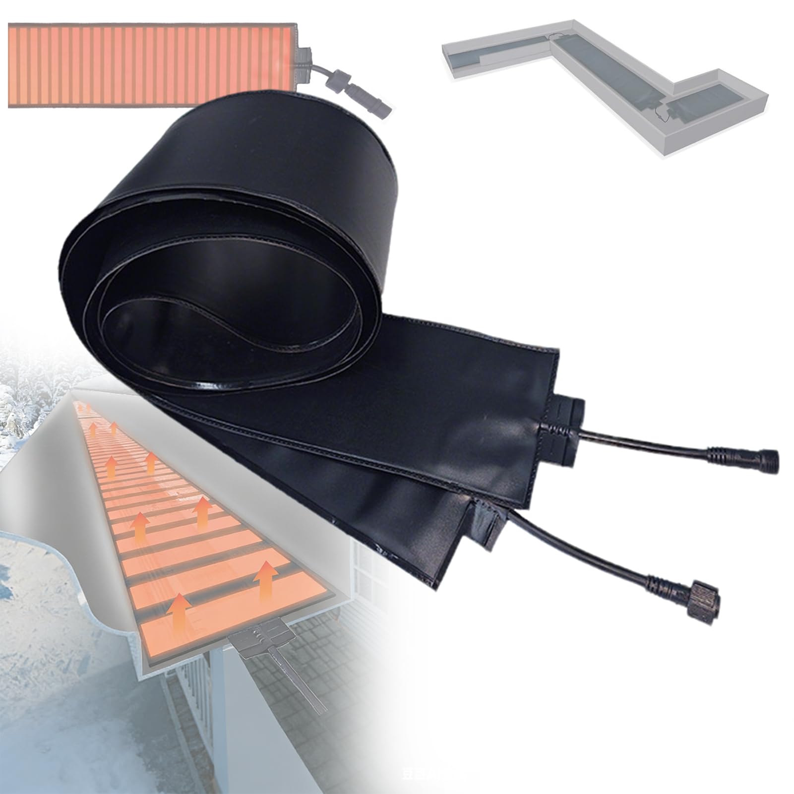 Alfombrilla Calefactora de PVC para Derretir Nieve en Canalones de Tejados,Sistema de Deshielo de 12cm de Ancho,Almohadilla Calefactora Eléctrica para Exteriores,360cm/11.8ft 120W