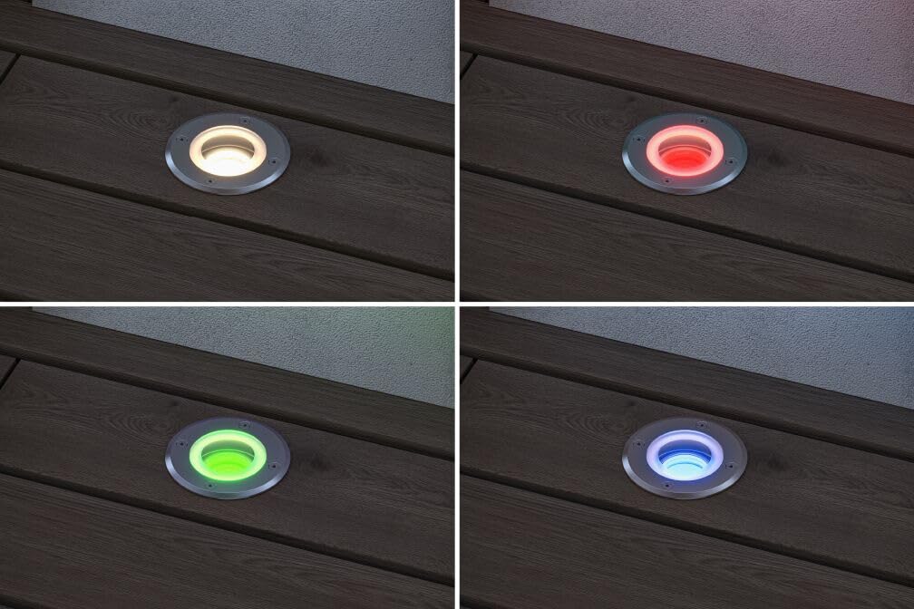 Paulmann 94845 LED Außenleuchte Bodeneinbauleuchte Smart Home Zigbee Floor IP67 rund 110mm RGBW+ 4,9W 300lm 230V Eisen gebürstet Außenleuchte