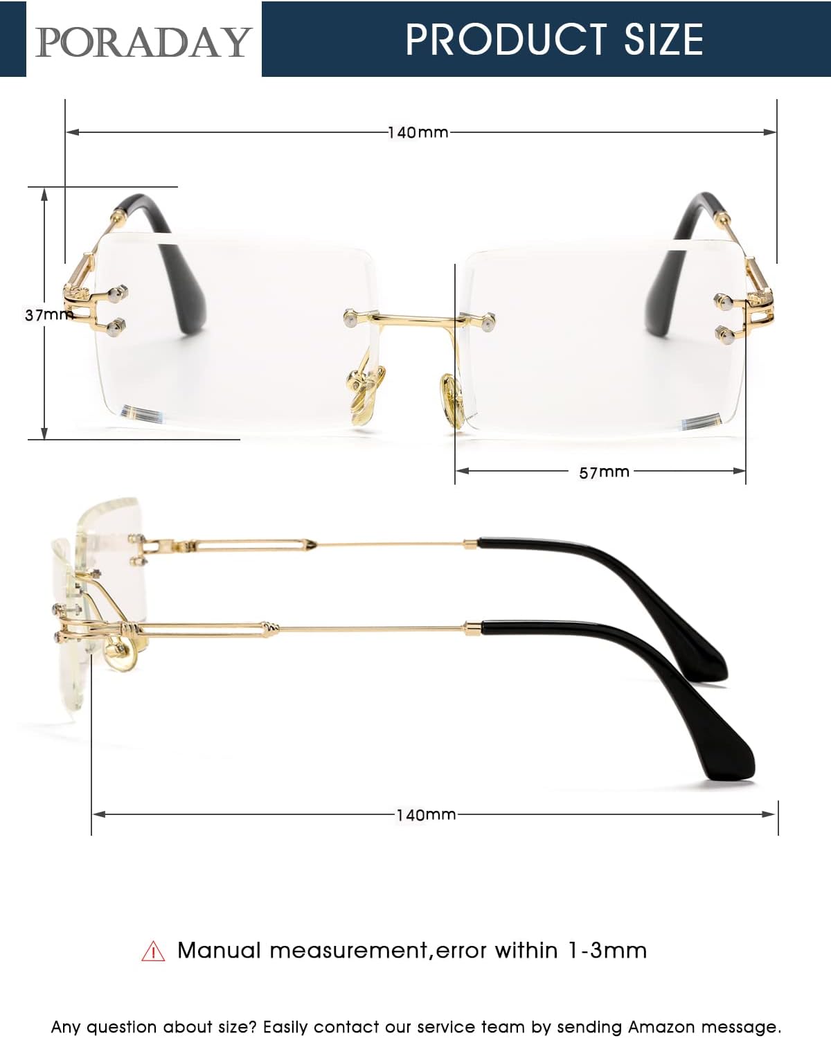 PORADAY Rectangle Sunglasses for Women Men Vintage Rimless Square Sun Glasses Candy Color - Image 7