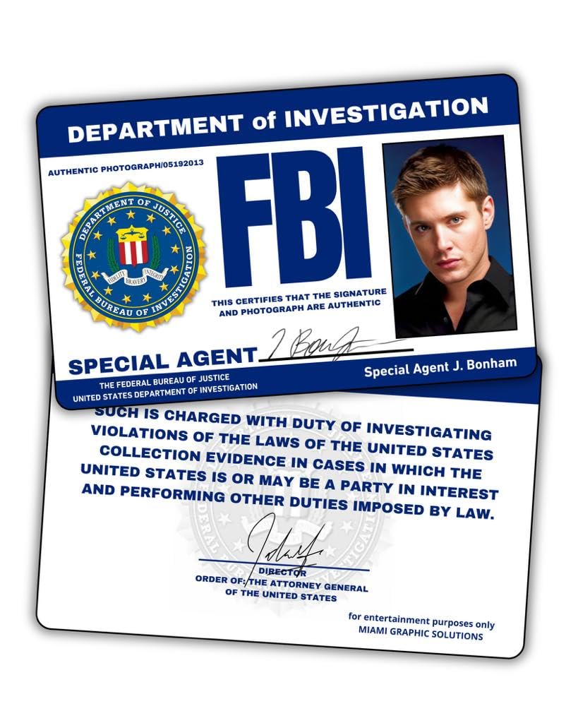 Supernatural Dean Winchester FBI License ID | Dean FBI License Replica: Double Sided/Great Complement for Costumes/Professional Quality: Funny Car Accessory