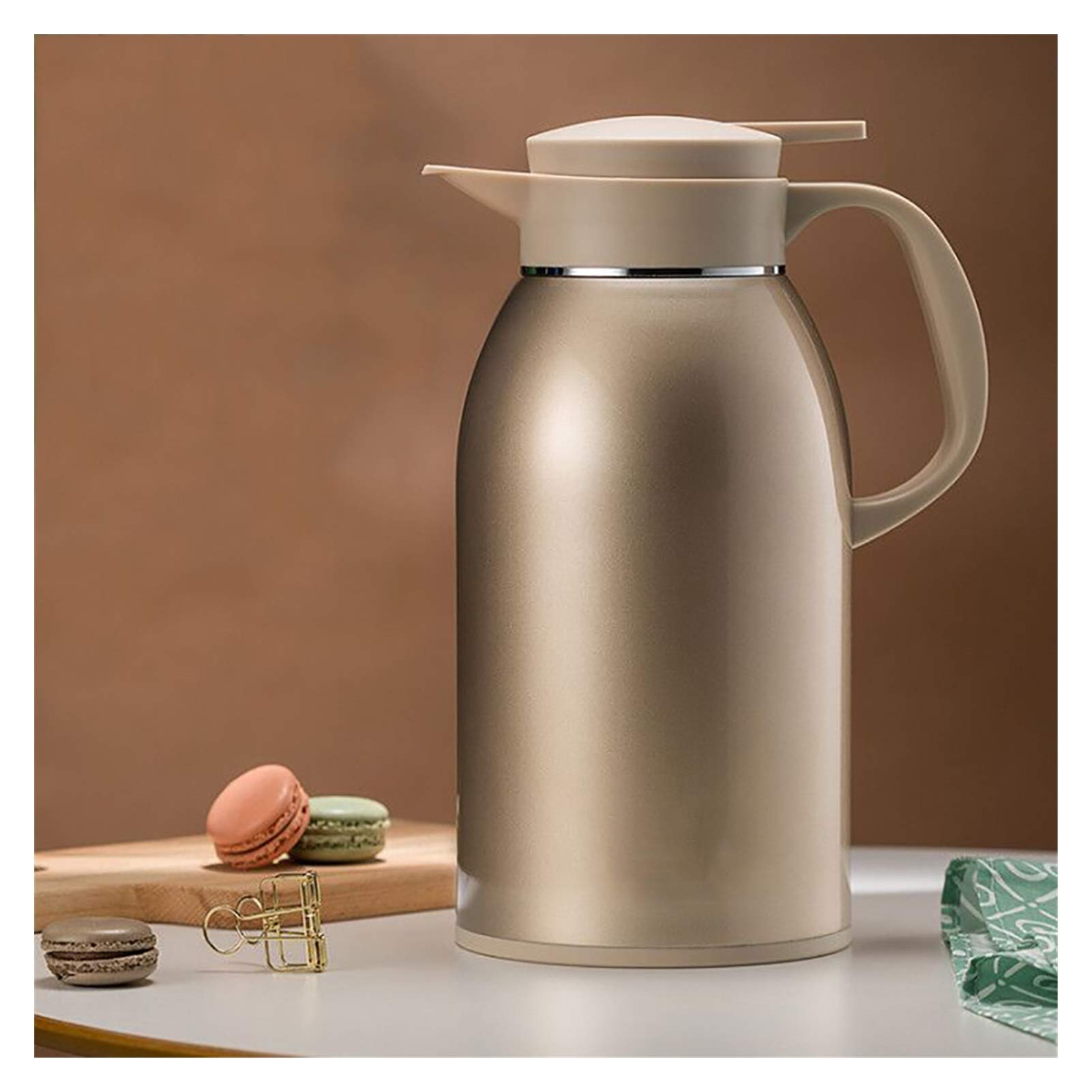 2L Edelstahl Thermo-Kaffeekanne Gold - Vakuumisoliert 12h Heiß & 24h Kalt