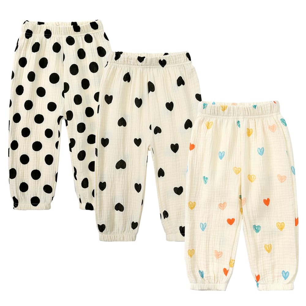 Kids Tales 3 Pack Boys Girls Cotton Linen Pants Child Basic Plain Solid Trousers Big Kids Elastic Waist Long Pants Bloomers