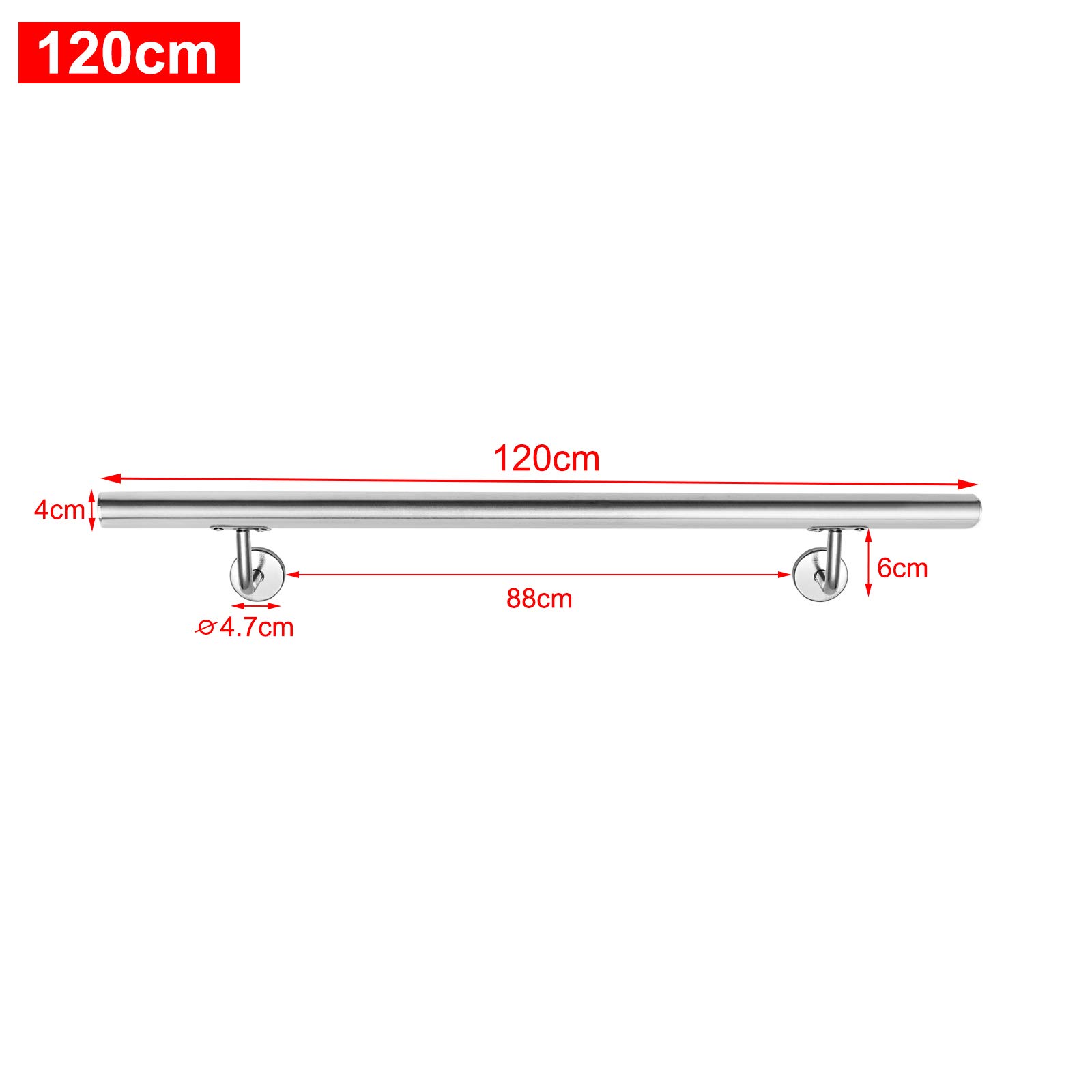 UISEBRT Poręcz ze stali nierdzewnej, 120 cm, poręcz schodowa, poręcz ścienna do użytku wewnątrz i na zewnątrz, na schody, balkon (120 cm)