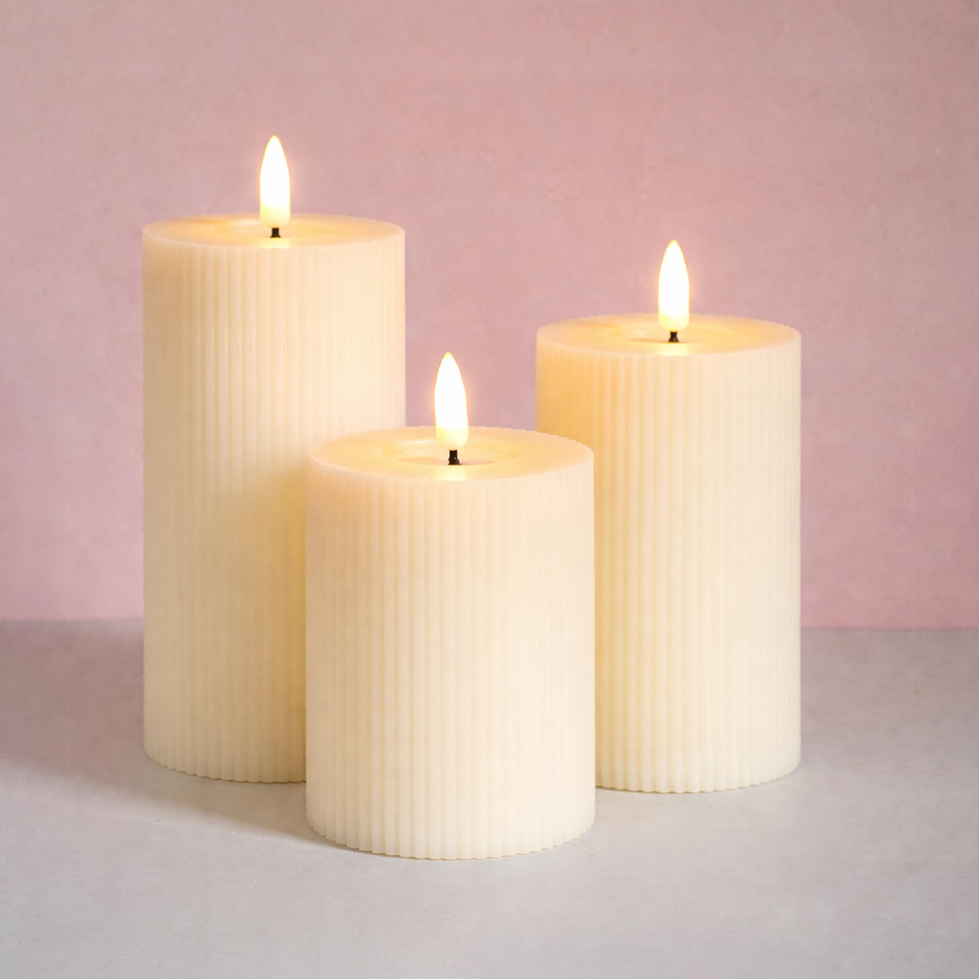 LED Pillar Candles Set of 3 – Flameless LED Candles with Battery, Realistic Flickering Electric Candle Light, Battery Operated Artificial Candle Light for Home, Wedding, Diwali, Decorations-image-18